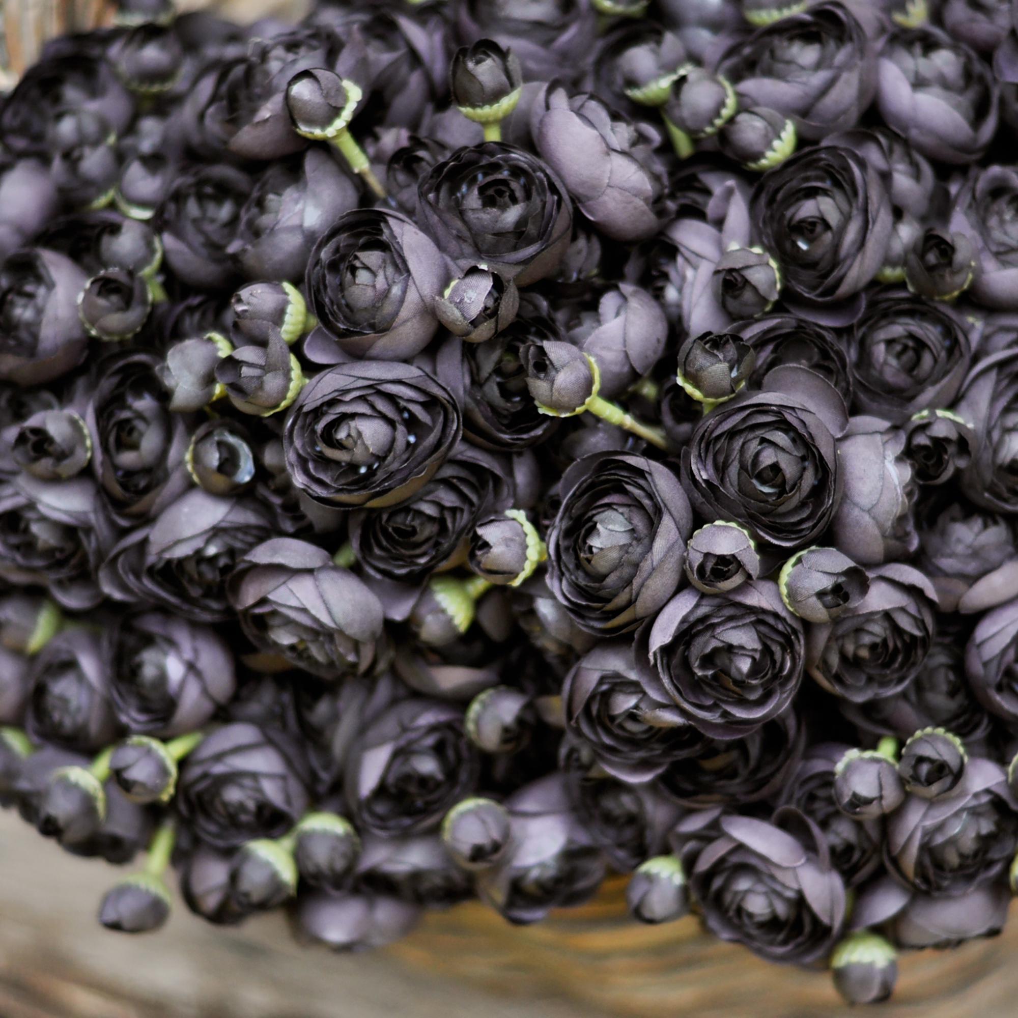 Black Rose Stems – Faux Flower Bundle Perfect For DIY Wedding Bouquet, Wreath Design, Silk Ranunculus Centerpiece, Crafts & Arrangements