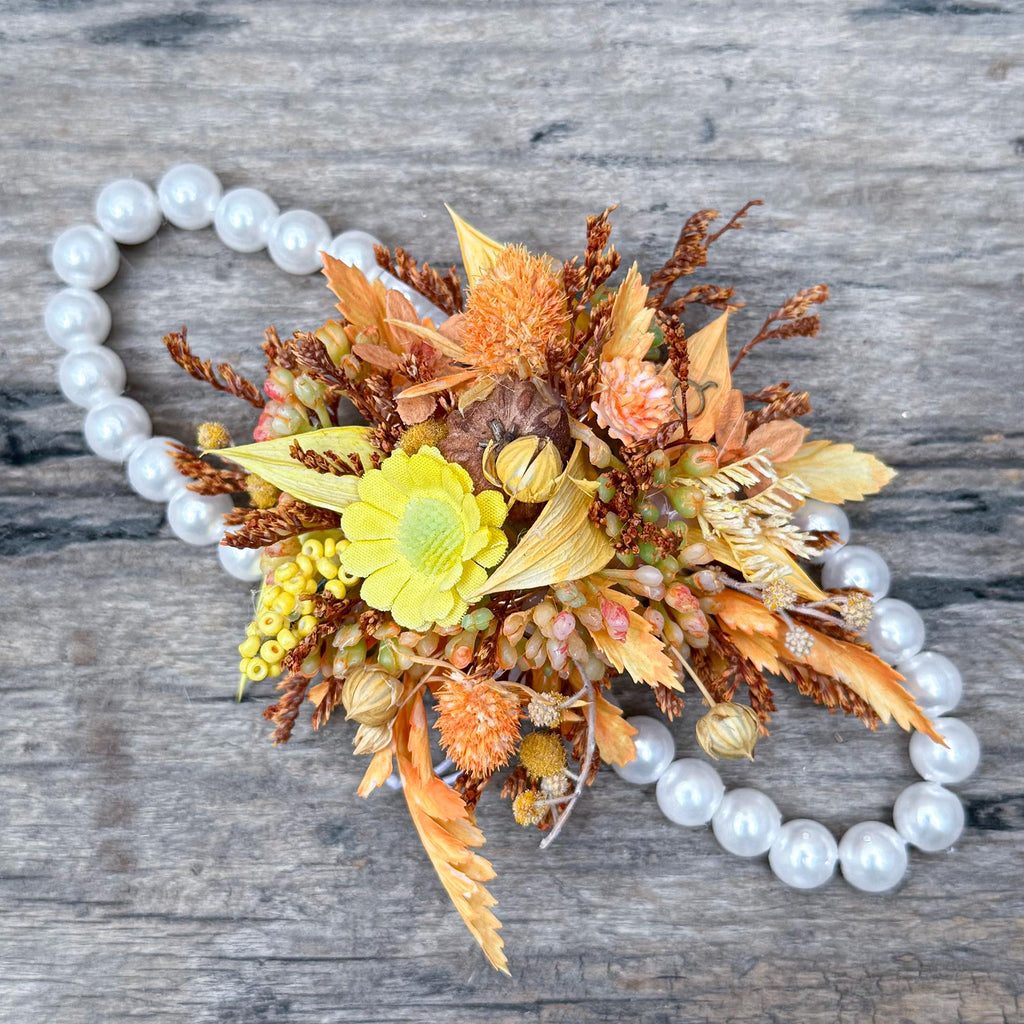 Personalized Zodiac Pearl Bracelet – Luxury Ocher Corsage for Fall Wedding, Prom, Zodiac Gift, Anniversary, Bridal Shower,Astrology Inspired