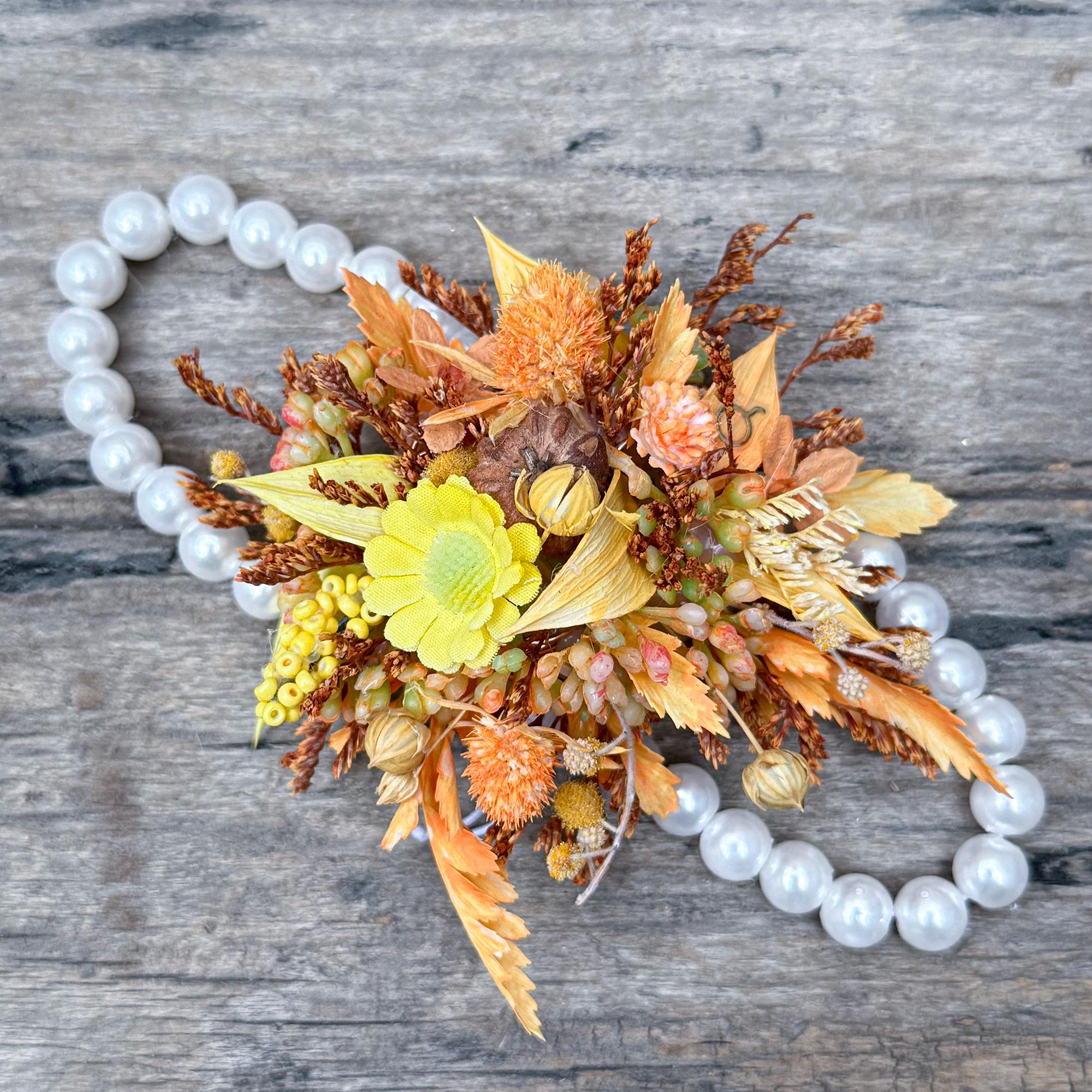 Personalized Zodiac Pearl Bracelet – Luxury Ocher Corsage for Fall Wedding, Prom, Zodiac Gift, Anniversary, Bridal Shower,Astrology Inspired