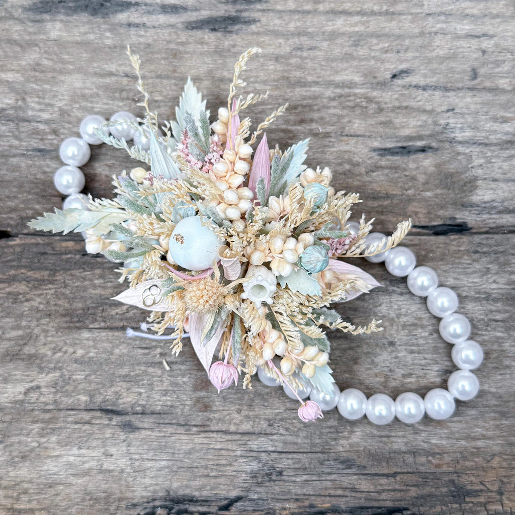 Personalized Zodiac Pearl Bracelet – Luxury Ocher Corsage for Fall Wedding, Prom, Zodiac Gift, Anniversary, Bridal Shower,Astrology Inspired