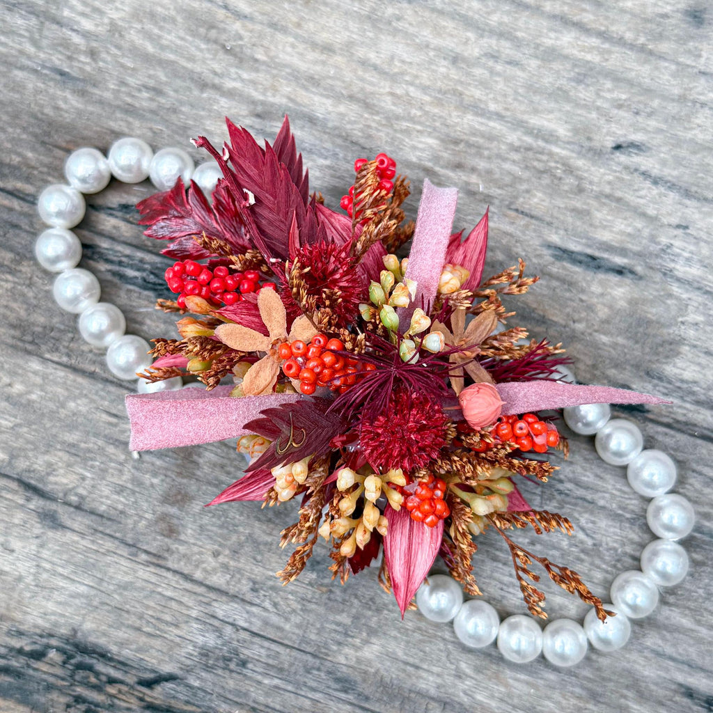 Personalized Zodiac Pearl Bracelet – Luxury Ocher Corsage for Fall Wedding, Prom, Zodiac Gift, Anniversary, Bridal Shower,Astrology Inspired