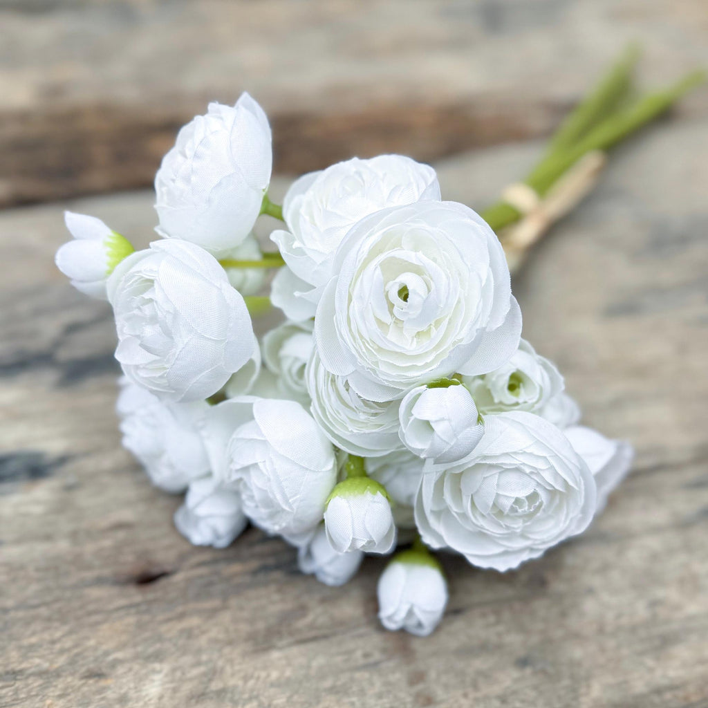 White Rose Stems – Faux Flower Bundle Perfect For DIY Wedding Bouquet, Wreath Design, Silk Ranunculus Centerpiece, Crafts & Arrangements