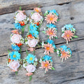 Pale Turquoise & Cappuccino Wrist Corsage – Robin’s Egg Blue Silk Rose Baby’s Breath Bracelet, Boho Prom Daisy Corsage Blue,Wedding Wristlet