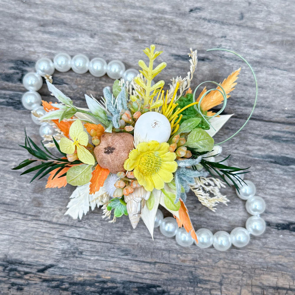 Personalized Zodiac Pearl Bracelet – Luxury Ocher Corsage for Fall Wedding, Prom, Zodiac Gift, Anniversary, Bridal Shower,Astrology Inspired