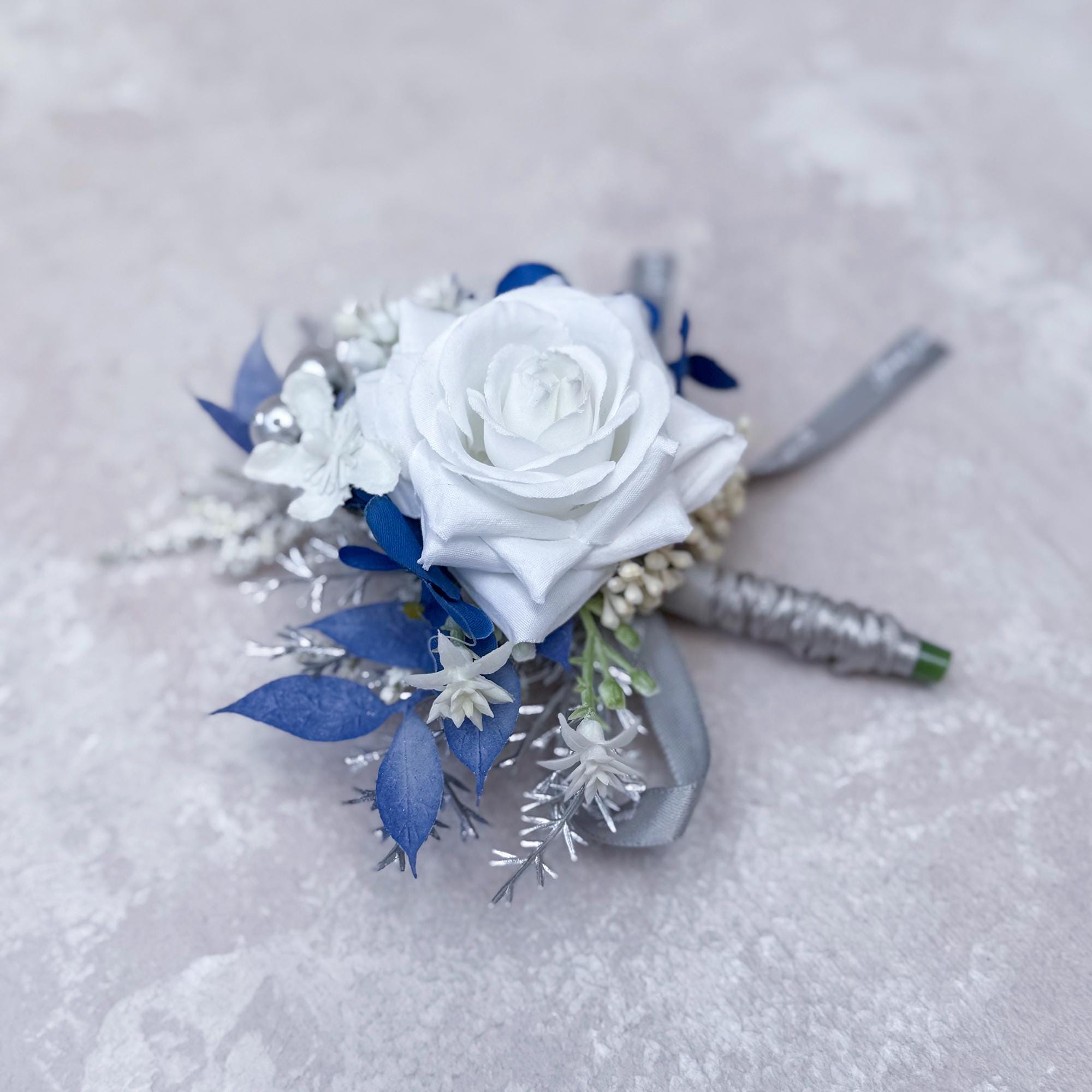 Rustic Cream Rose Bridal Bouquet, Champagne White Rose Bouquet, Grey Blue Bridesmaid Bouquet Gift For Her Wedding, Bridal Accessories