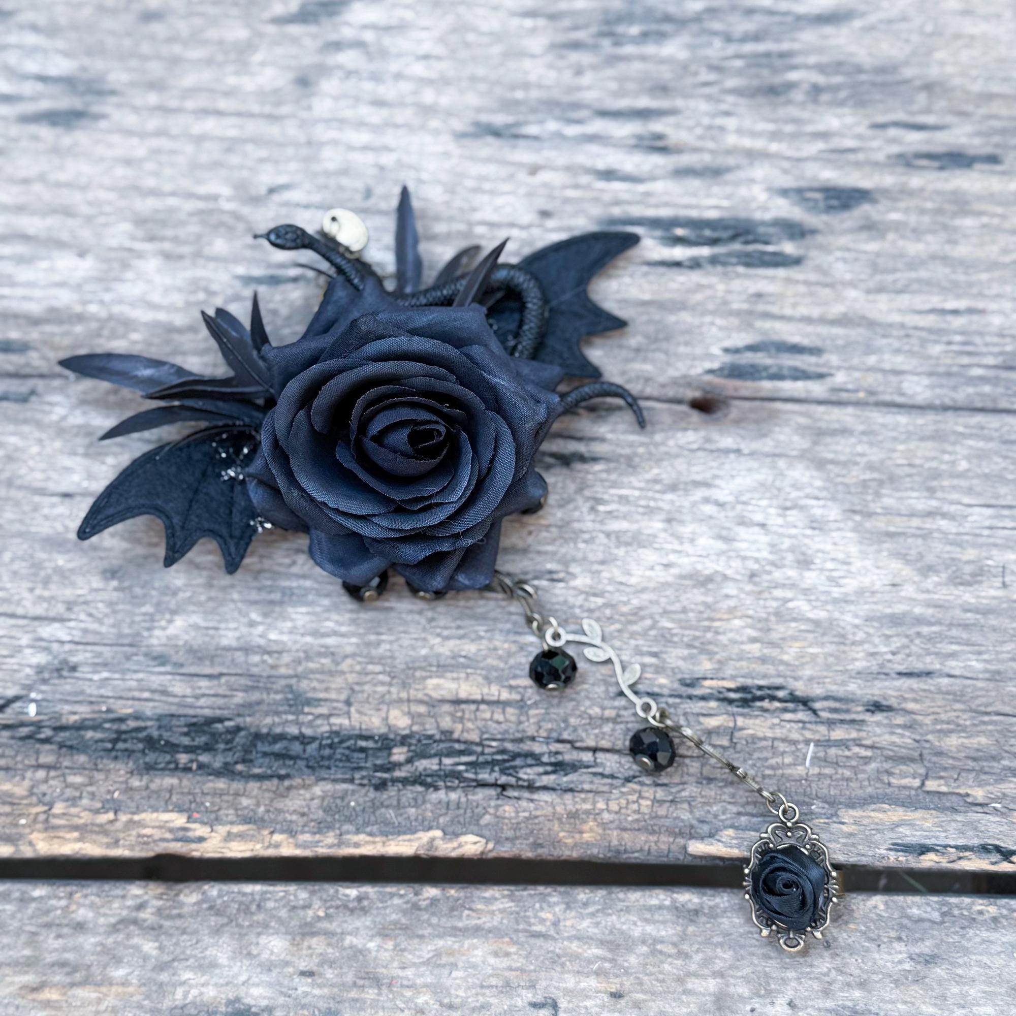 Gothic Rose Skull Bat Wing Bracelet with Ring -  For Halloween Witch Style dress