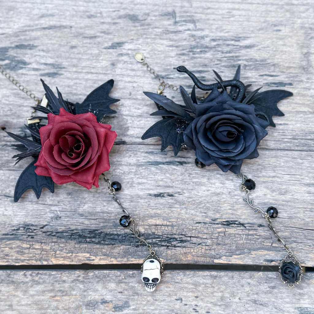 Gothic Rose Skull Bat Wing Bracelet with Ring -  For Halloween Witch Style dress