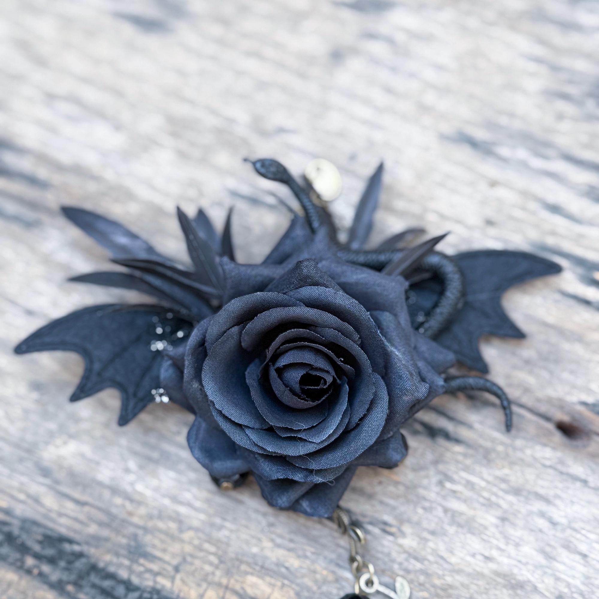 Gothic Rose Skull Bat Wing Bracelet with Ring -  For Halloween Witch Style dress
