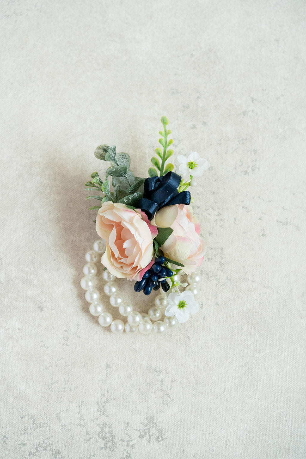 Rustic Champagne Pink Rose Pearl Bracelet - Navy Wrist Corsage Gift For Her Military Wedding, Mom, Bridesmaid Gift, Prom, Bridal Accessories