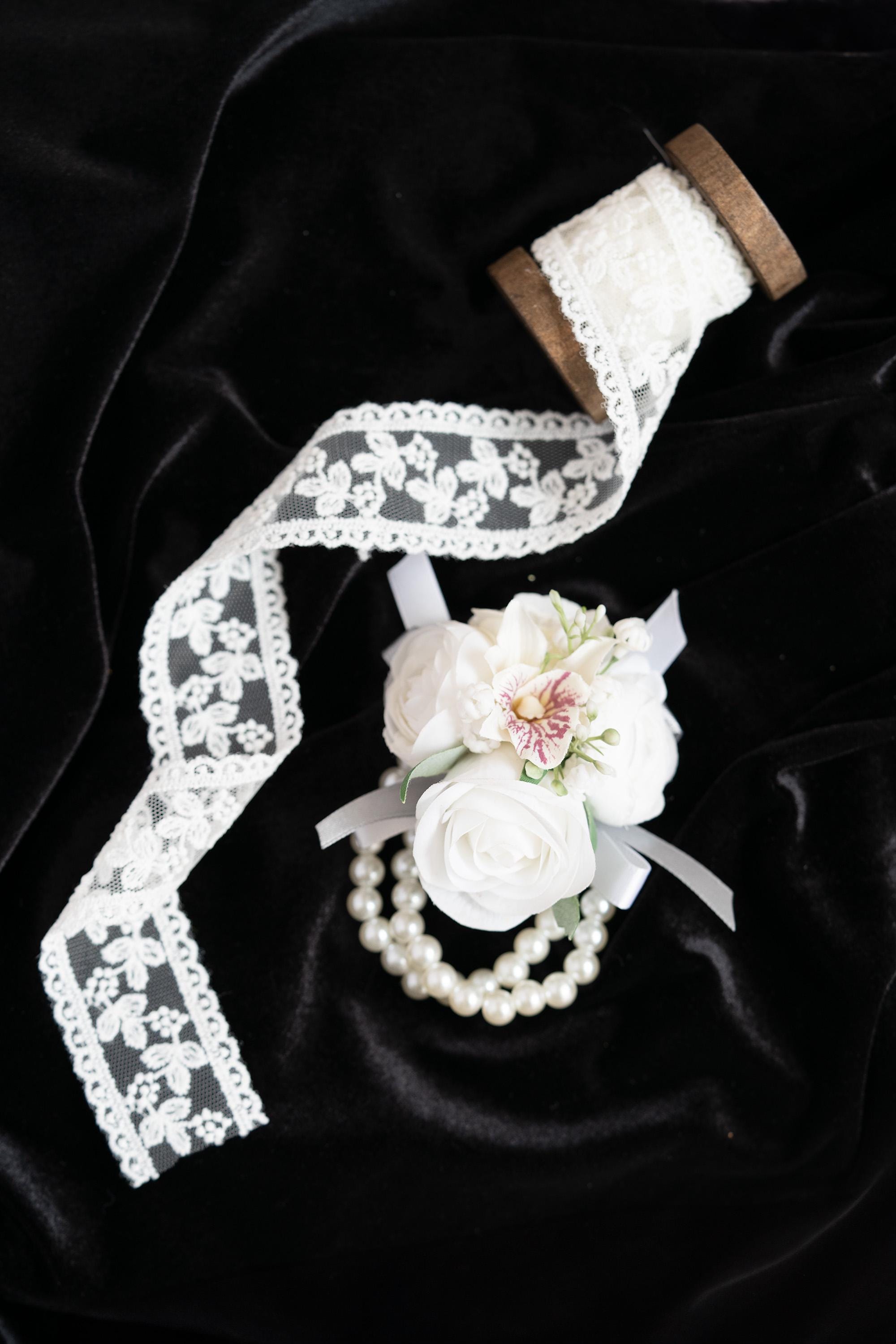 White Rose Pearl Bracelet Wrist Corsage - Bridesmaid Gift For Wedding, Flower Girl Gift, Bridal Accessories, Real Touch Prom Boutonniere