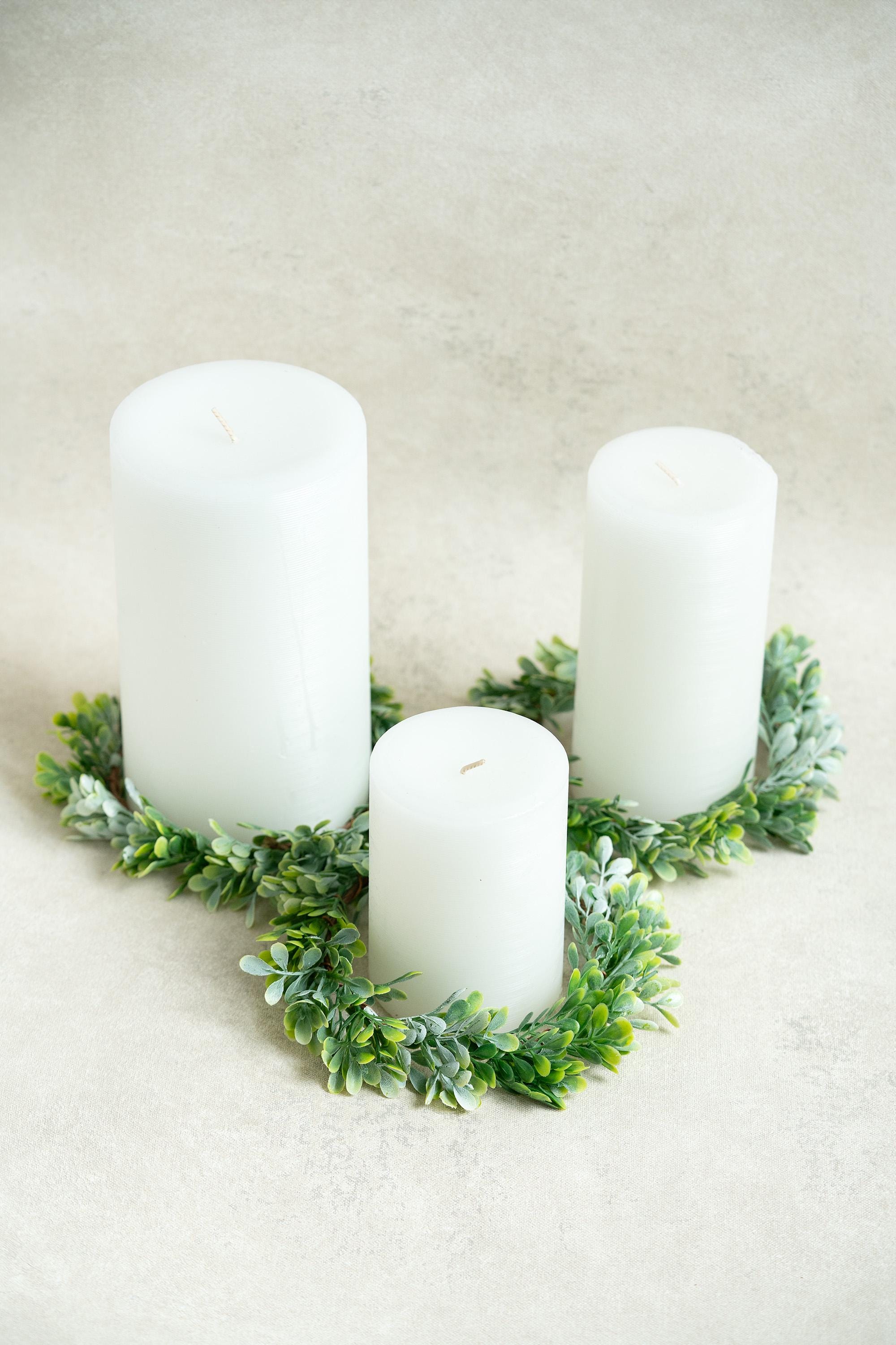 Spring Boxwood Candle Ring, Greenery Candle Holder, Farmhouse Table Decor, Year Round Wreath, Wedding Centerpiece, Rustic Home Decor Gift