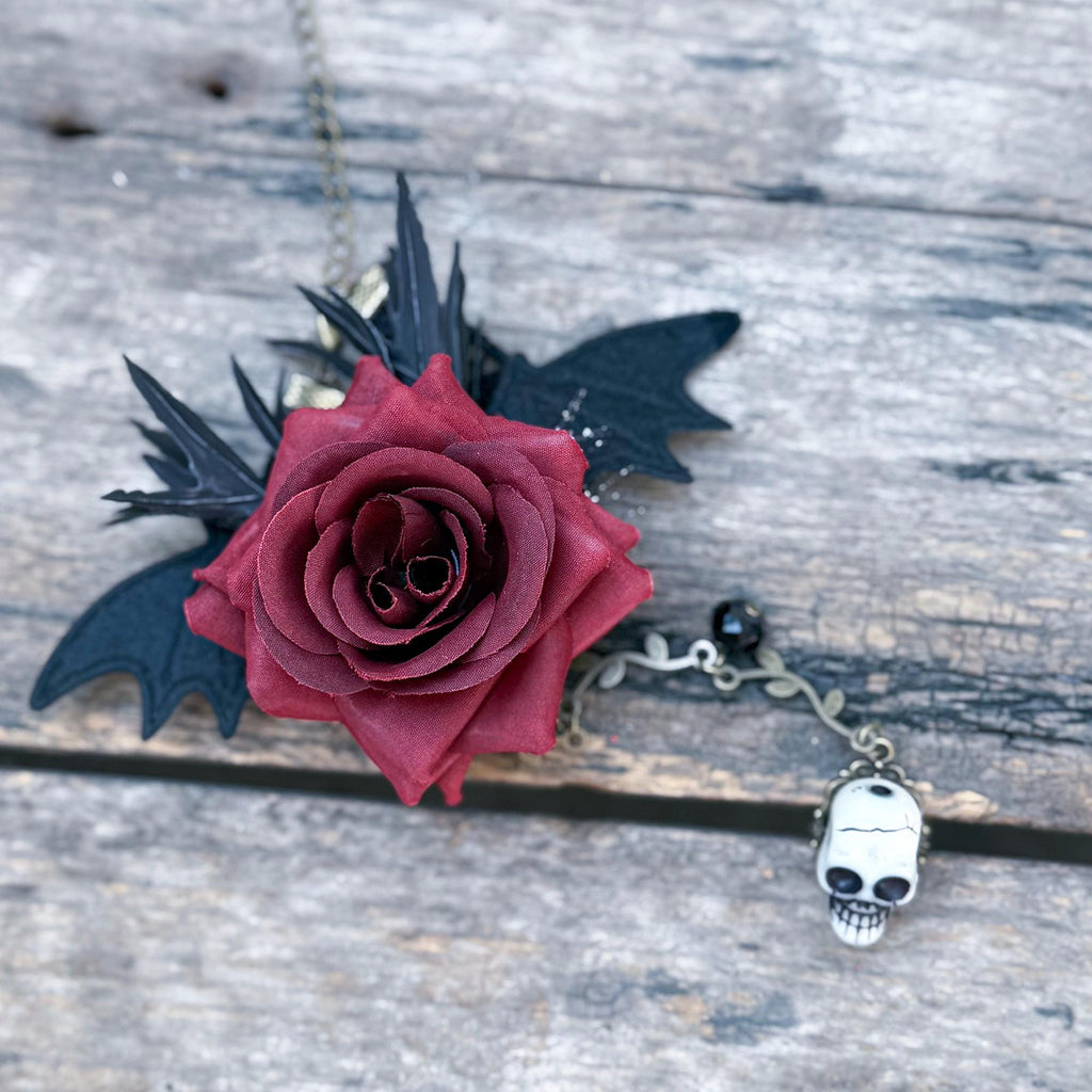 Gothic Rose Skull Bat Wing Bracelet with Ring -  For Halloween Witch Style dress