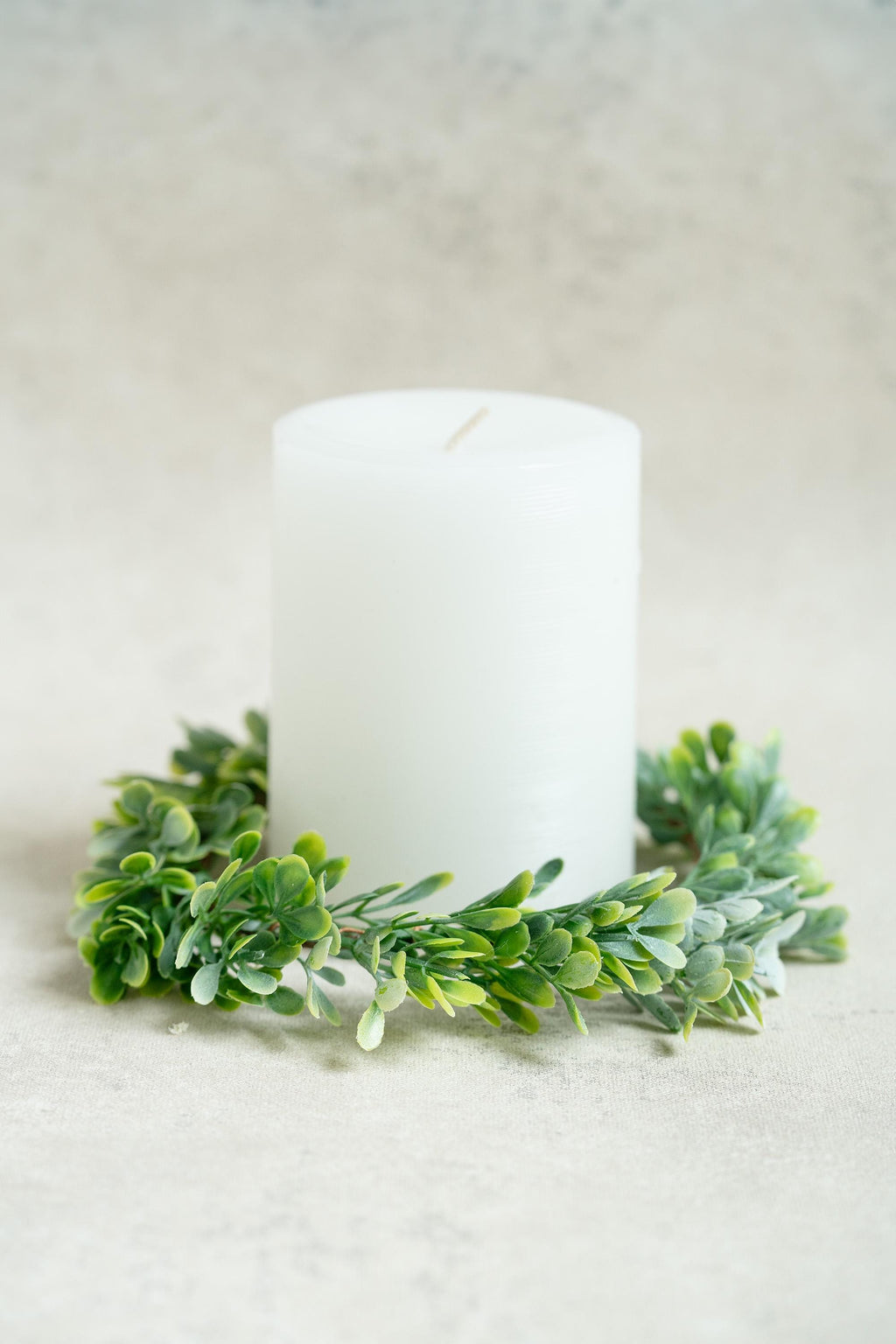 Spring Boxwood Candle Ring, Greenery Candle Holder, Farmhouse Table Decor, Year Round Wreath, Wedding Centerpiece, Rustic Home Decor Gift