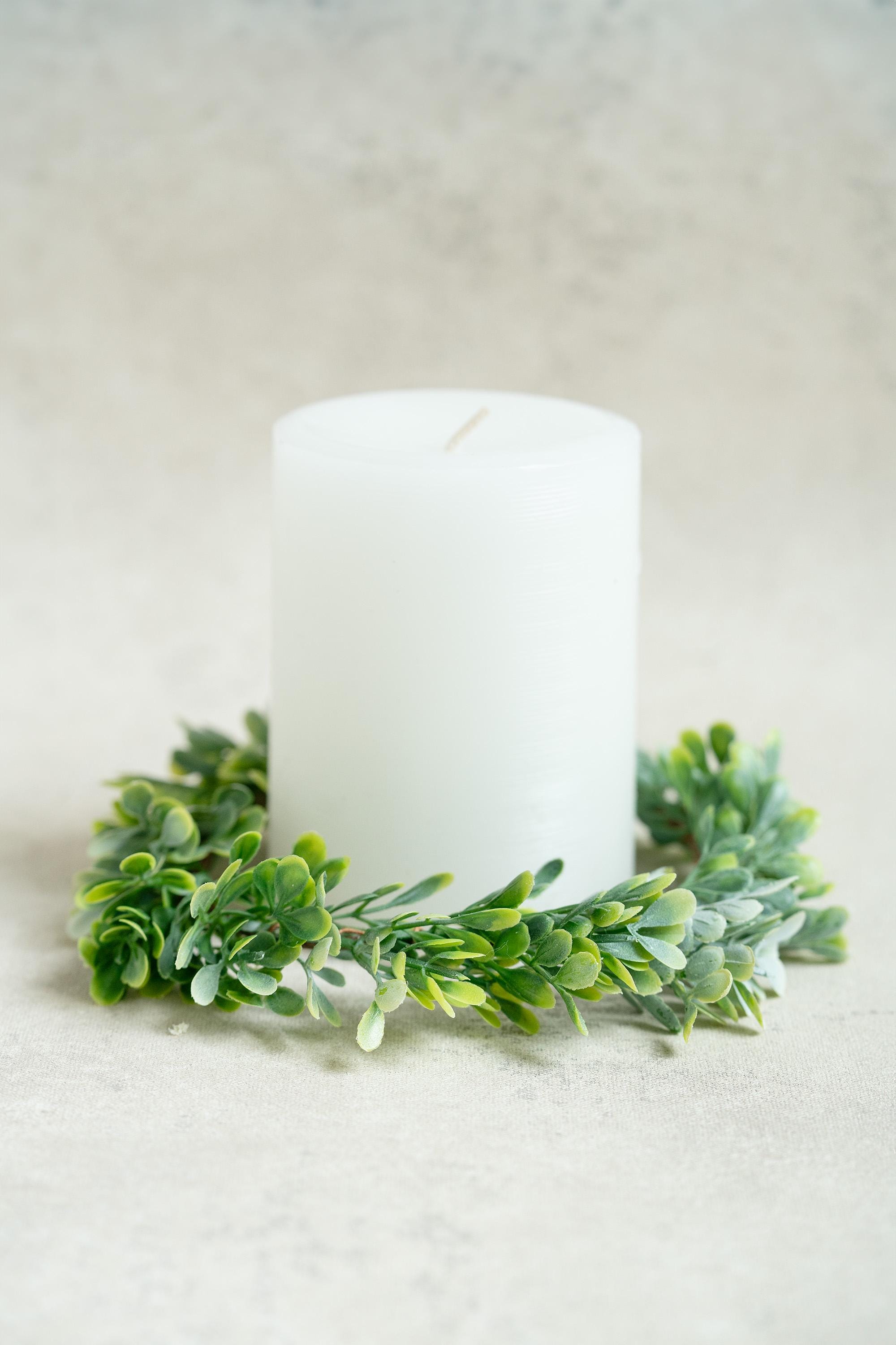 Spring Boxwood Candle Ring, Greenery Candle Holder, Farmhouse Table Decor, Year Round Wreath, Wedding Centerpiece, Rustic Home Decor Gift