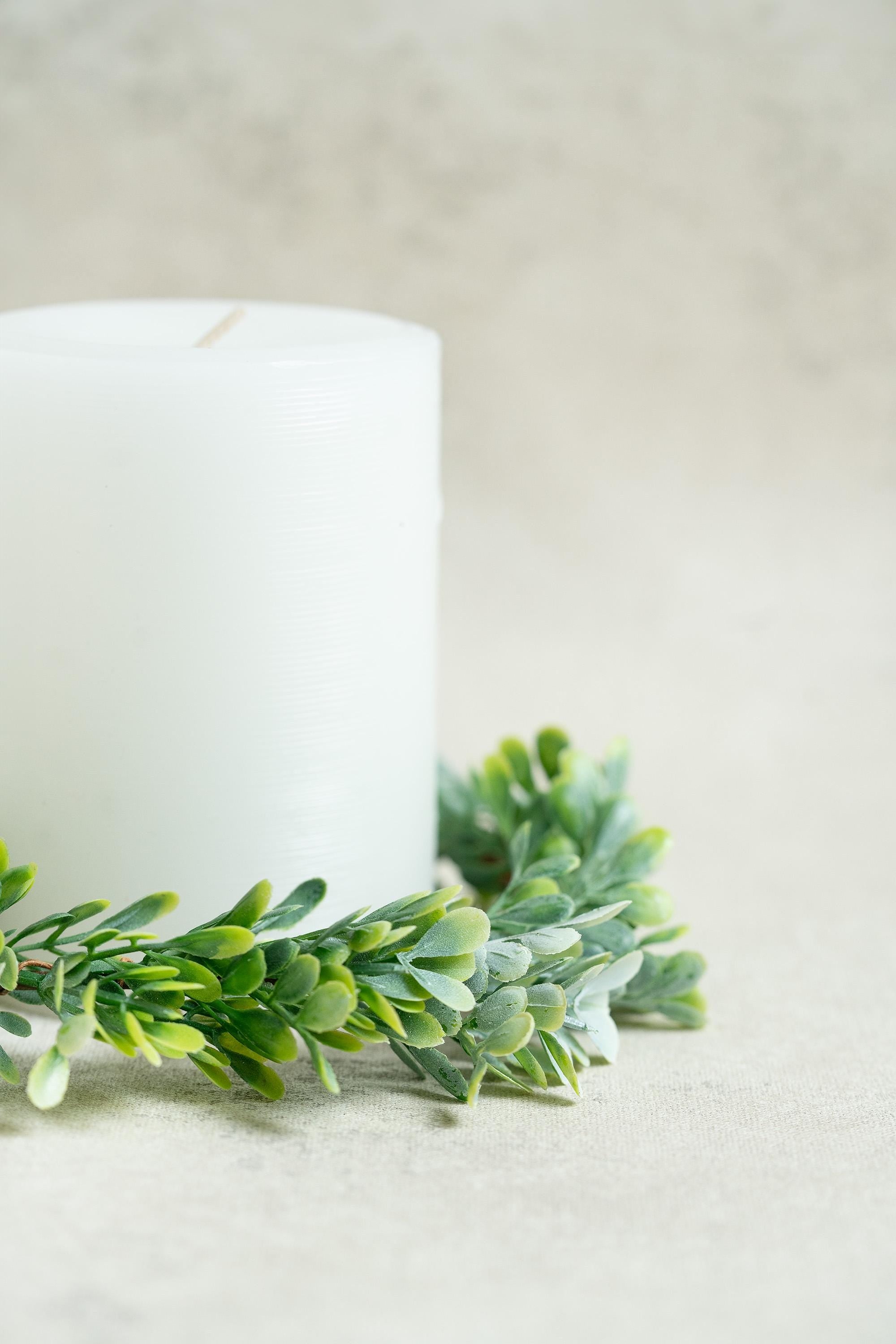 Spring Boxwood Candle Ring, Greenery Candle Holder, Farmhouse Table Decor, Year Round Wreath, Wedding Centerpiece, Rustic Home Decor Gift