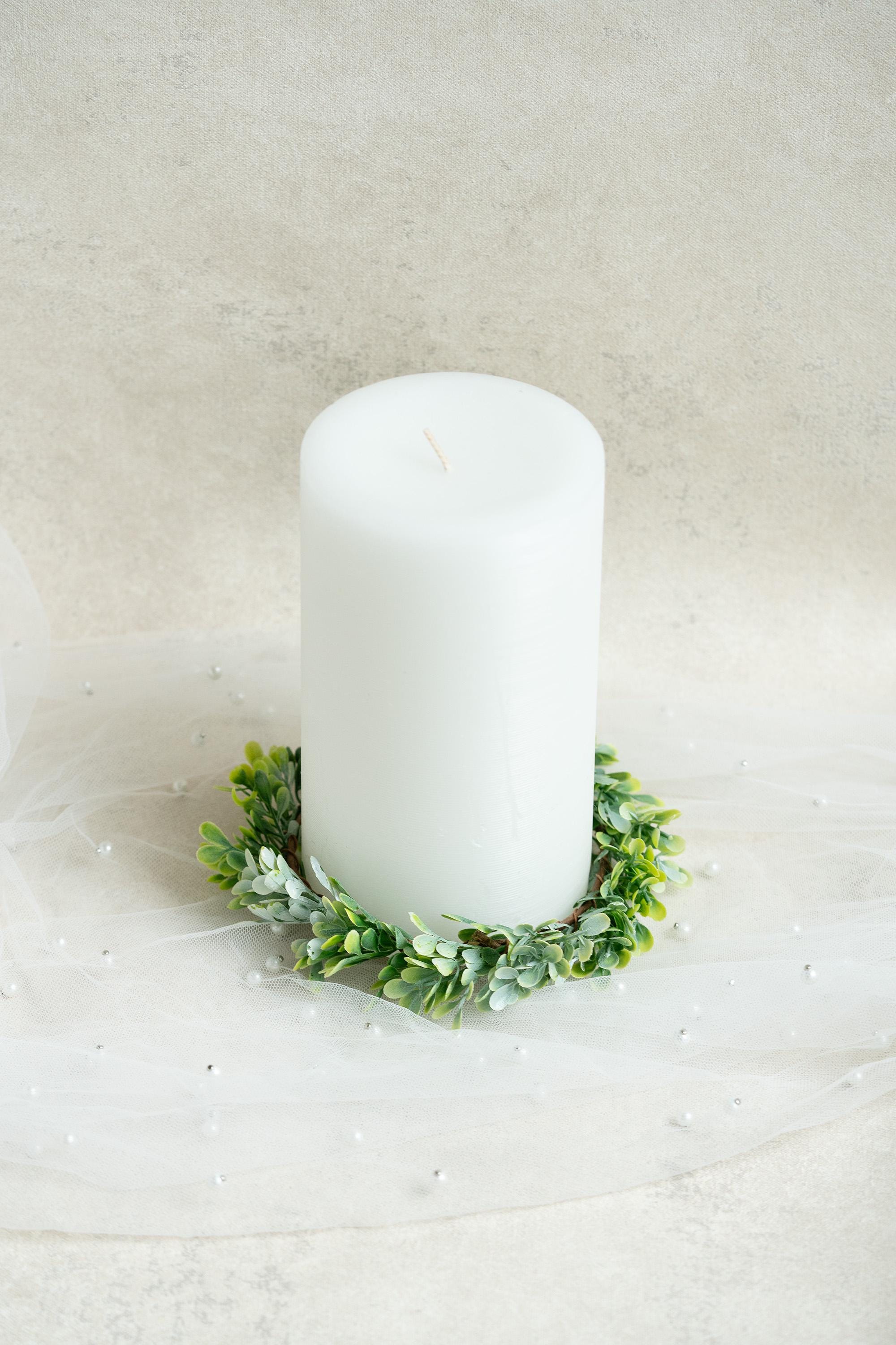 Spring Boxwood Candle Ring, Greenery Candle Holder, Farmhouse Table Decor, Year Round Wreath, Wedding Centerpiece, Rustic Home Decor Gift