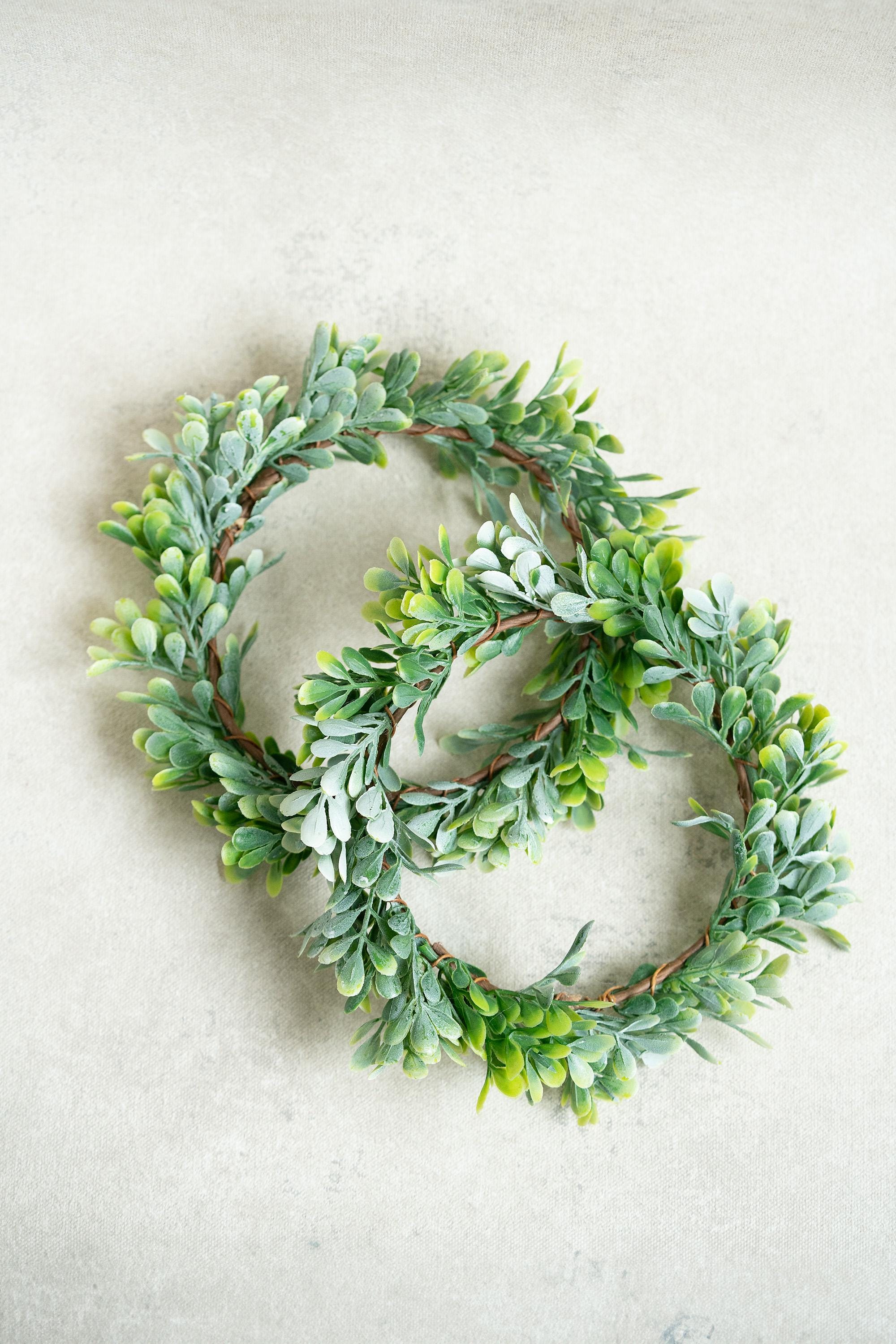 Spring Boxwood Candle Ring, Greenery Candle Holder, Farmhouse Table Decor, Year Round Wreath, Wedding Centerpiece, Rustic Home Decor Gift
