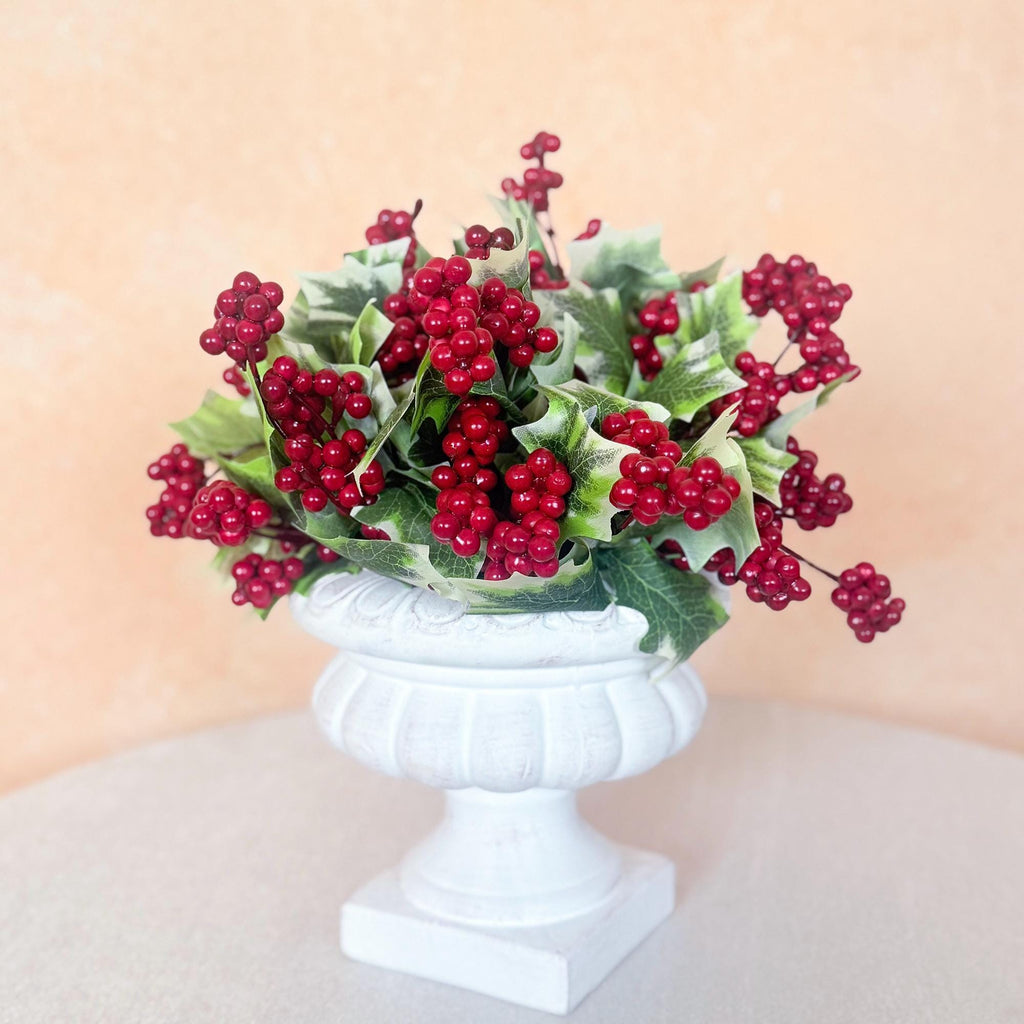 Red Holly Berry Branch — 8.6" Artificial Short Poinsettia Christmas Stems, Holiday Centerpieces, Christmas Tree Ornaments & Garden Décor