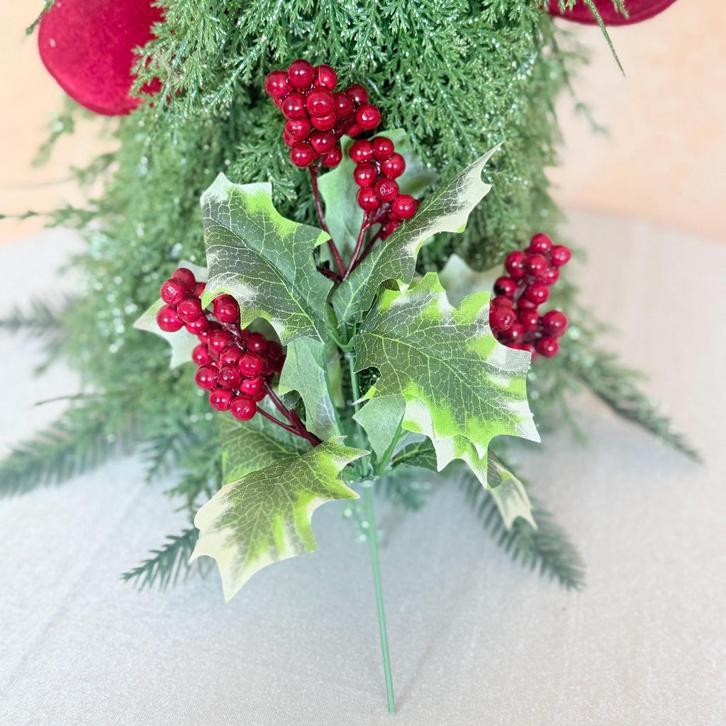 Red Holly Berry Branch — 8.6" Artificial Short Poinsettia Christmas Stems, Holiday Centerpieces, Christmas Tree Ornaments & Garden Décor