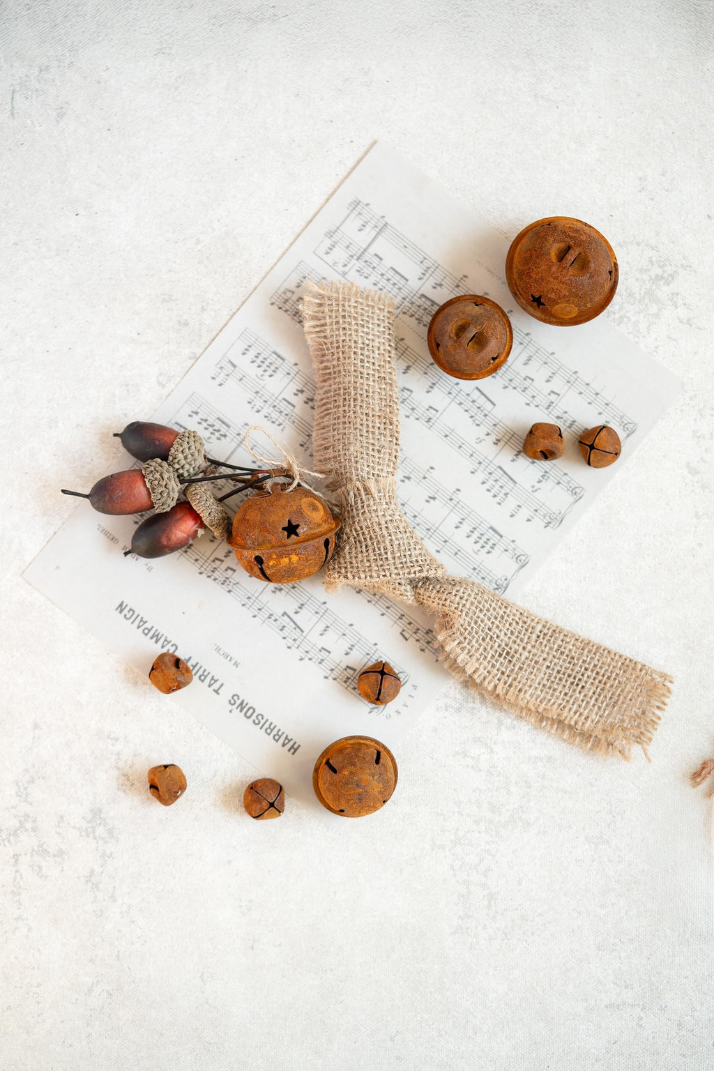 60 Rustic Bells with Holes — Jute Twine Included, Americana Cross & Star Cut Craft Supplies for Christmas Tree, Farmhouse Decor, Holiday DIY