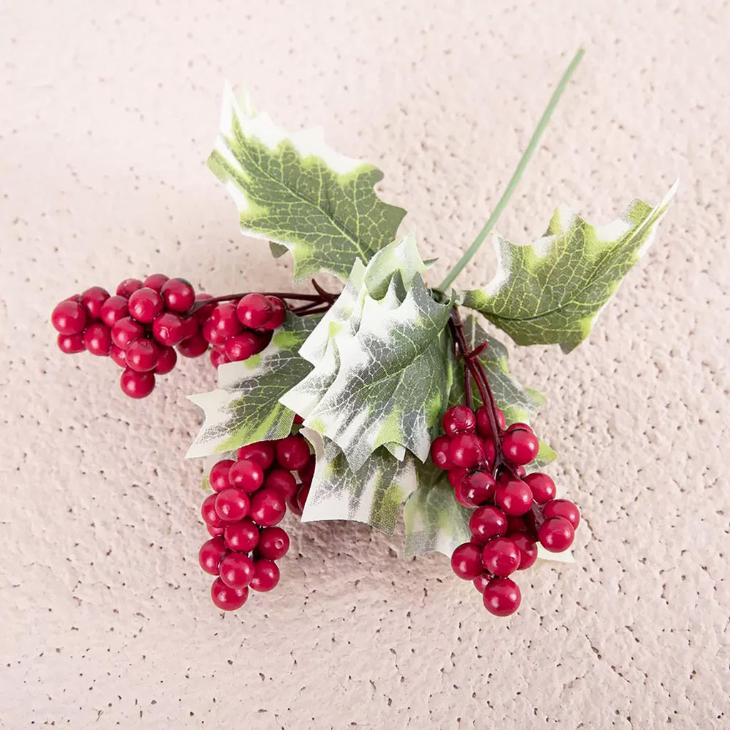 Red Holly Berry Branch — 8.6" Artificial Short Poinsettia Christmas Stems, Holiday Centerpieces, Christmas Tree Ornaments & Garden Décor