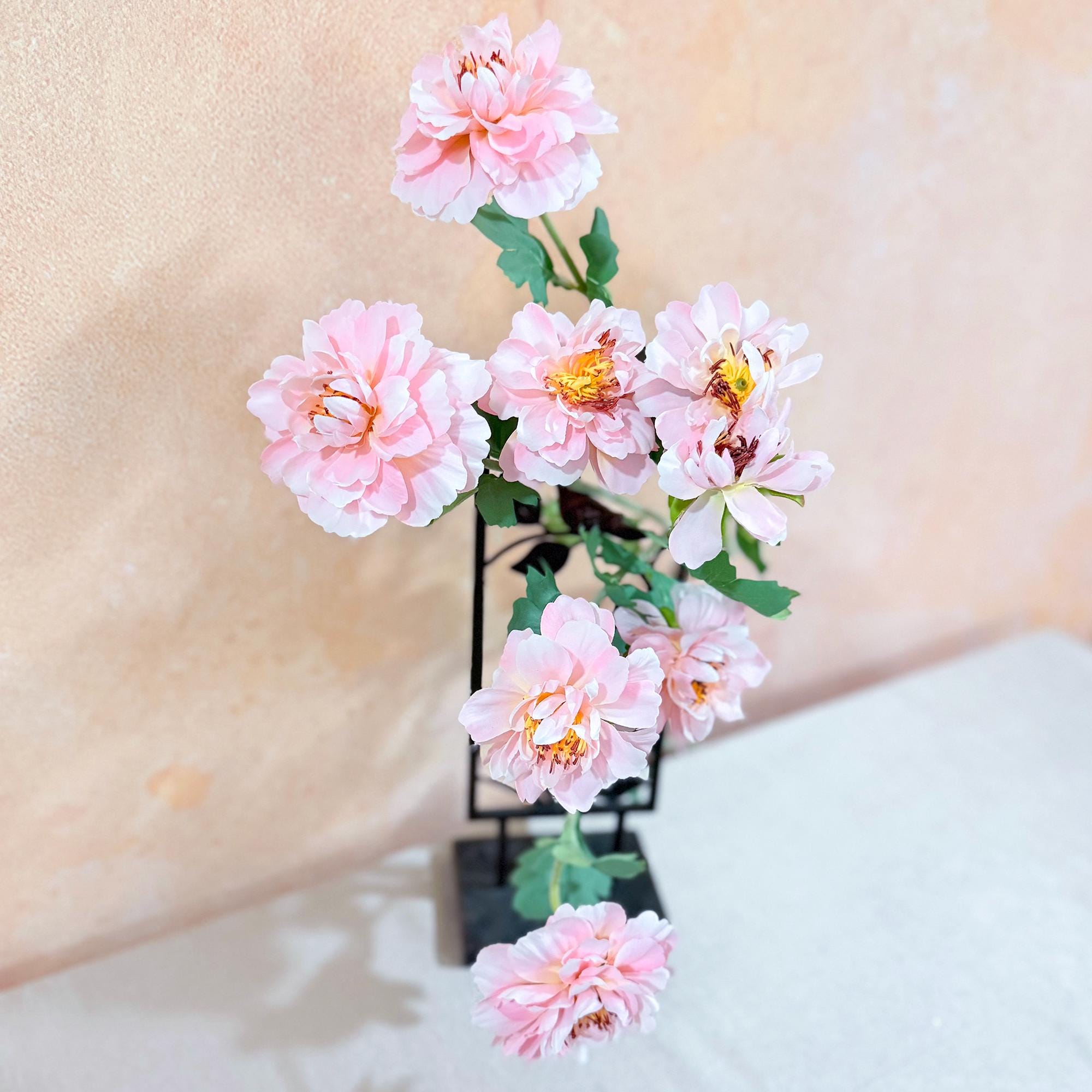 23'' Pink Silk Peony for Spring Centerpieces, Realistic 3-Bloom Faux Peony Stem, Bridal Bouquet, Easter Décor & Floral Mantel Styling