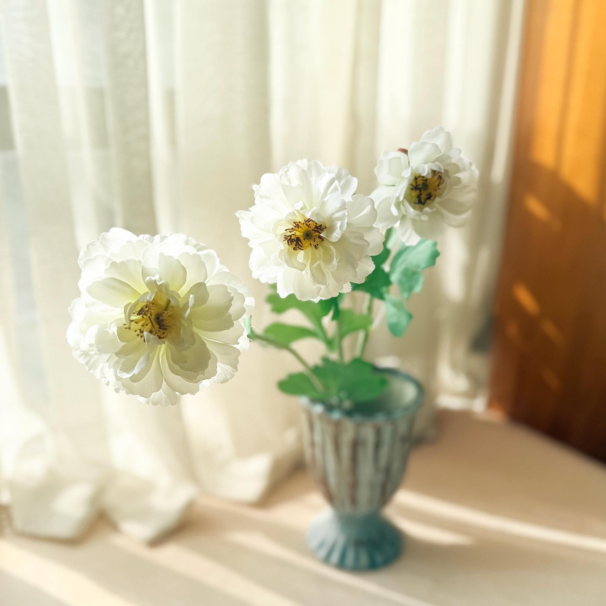 23'' White Peony Silk Flowers for Spring Centerpieces, Realistic 3-Bloom Faux Peony Stem, Bridal Bouquet, Easter Décor&Floral Mantel Styling