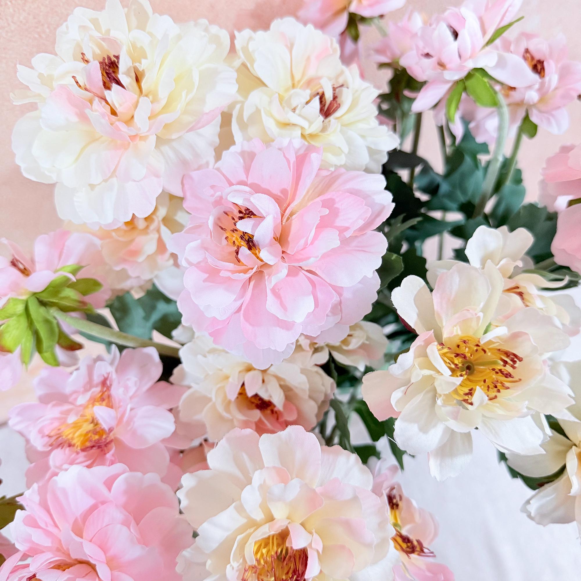 23'' White Peony Silk Flowers for Spring Centerpieces, Realistic 3-Bloom Faux Peony Stem, Bridal Bouquet, Easter Décor&Floral Mantel Styling