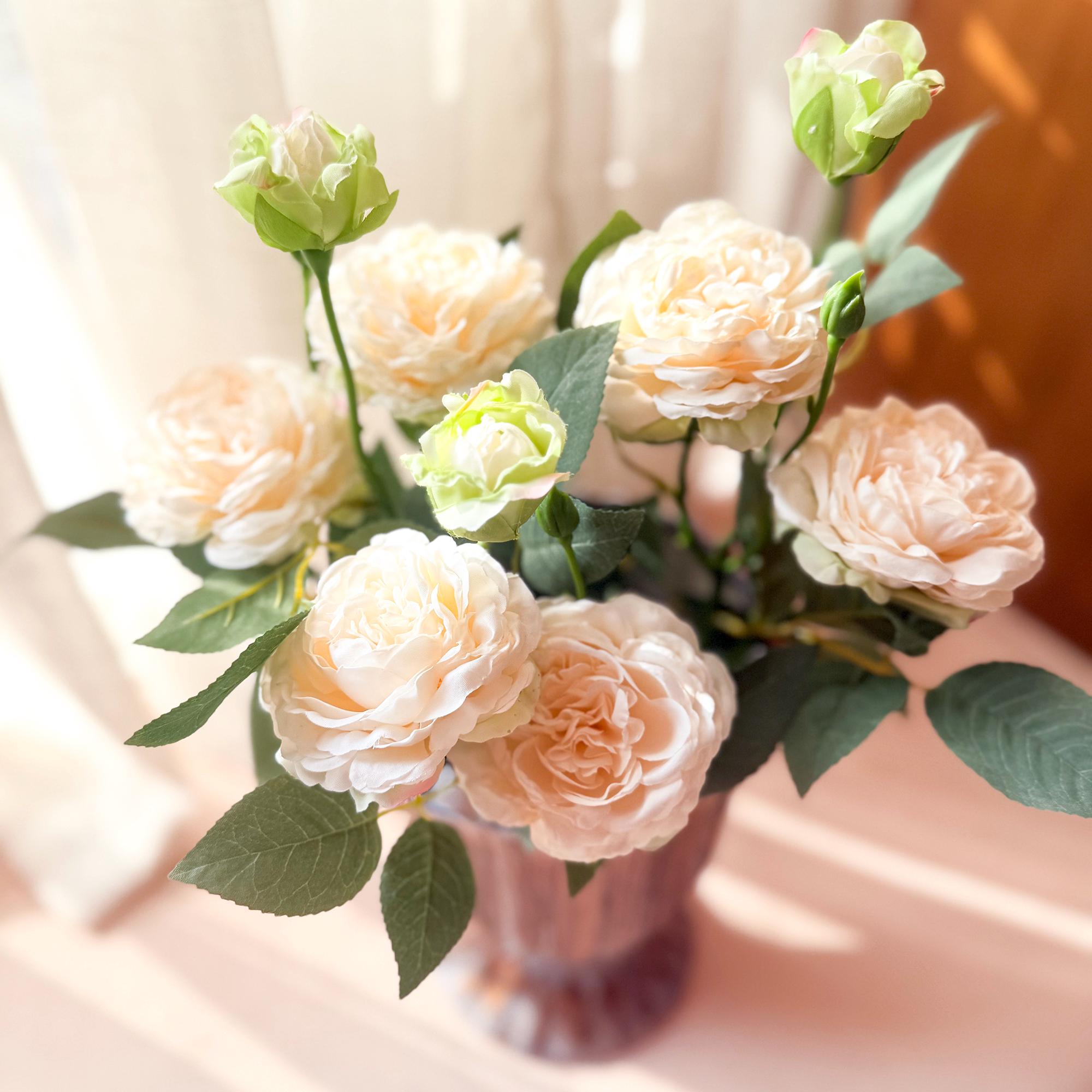 20'' Ivory White 3-Head Silk Peony, Faux Rustic French Peony Stem, Vintage-Inspired Boho Floral Decor, French Country Decor & Wedding Floral