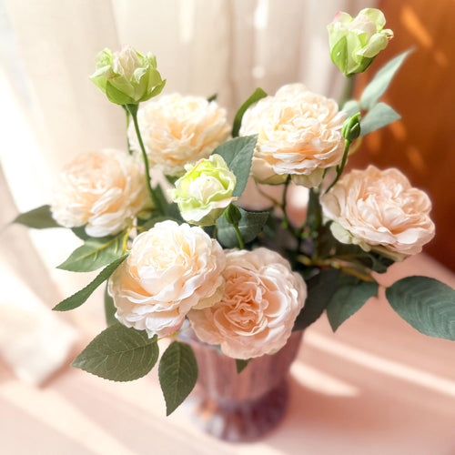 20'' Ivory White 3-Head Silk Peony, Faux Rustic French Peony Stem, Vintage-Inspired Boho Floral Decor, French Country Decor & Wedding Floral