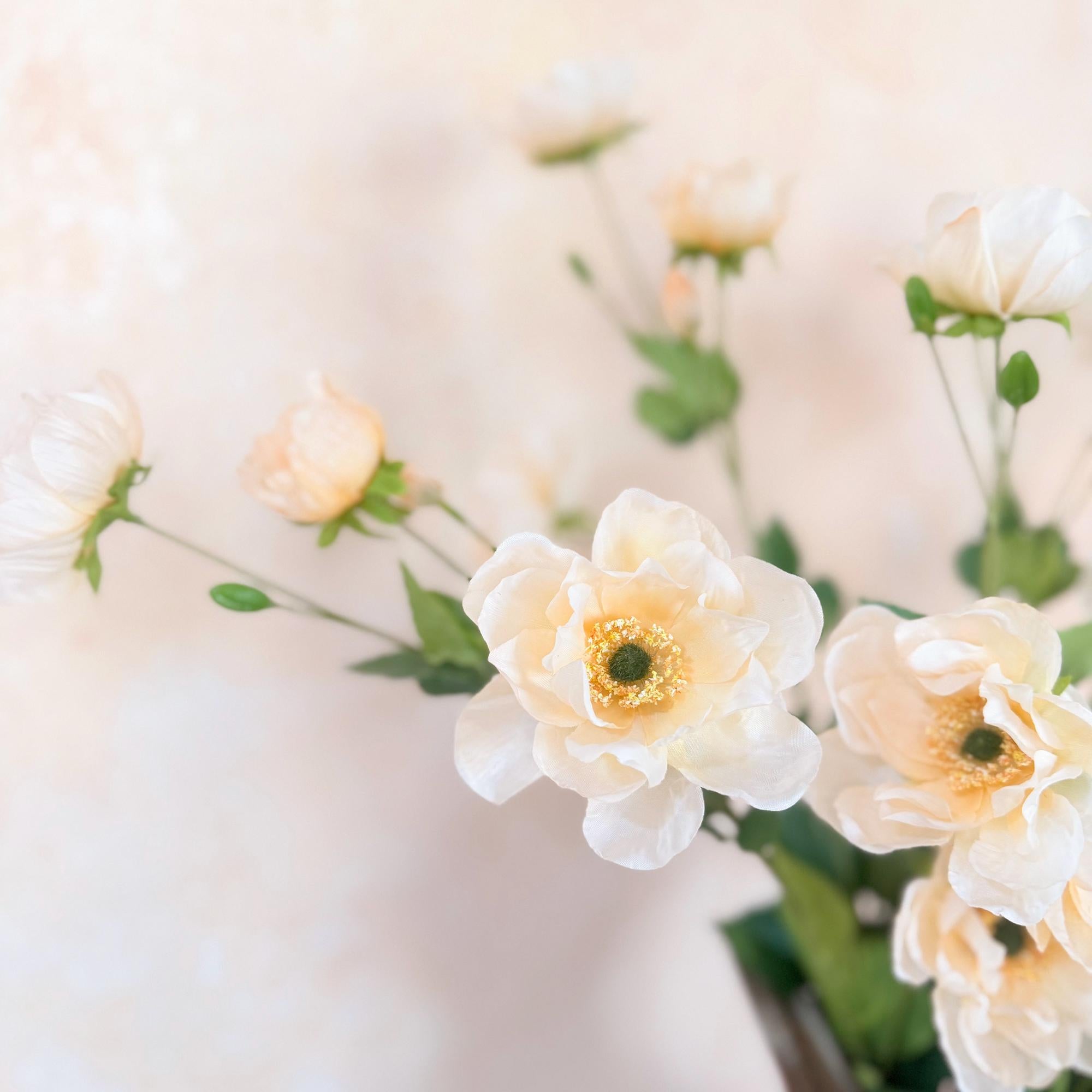 37" Long Stem Champagne White Peony, Faux Silk Fragrant-Look Real-Touch Peony Stem for Wedding Arrangements, Home Décor & Event Styling