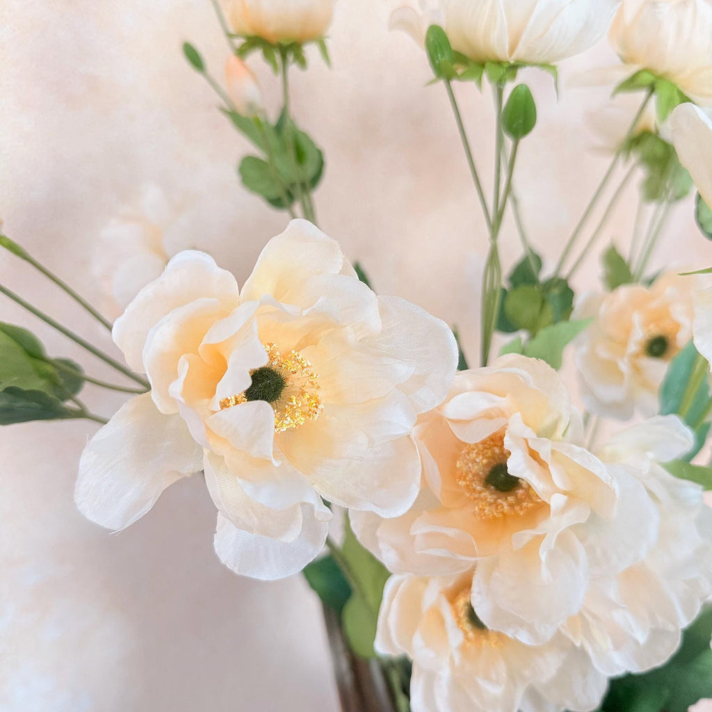 37" Long Stem Champagne White Peony, Faux Silk Fragrant-Look Real-Touch Peony Stem for Wedding Arrangements, Home Décor & Event Styling