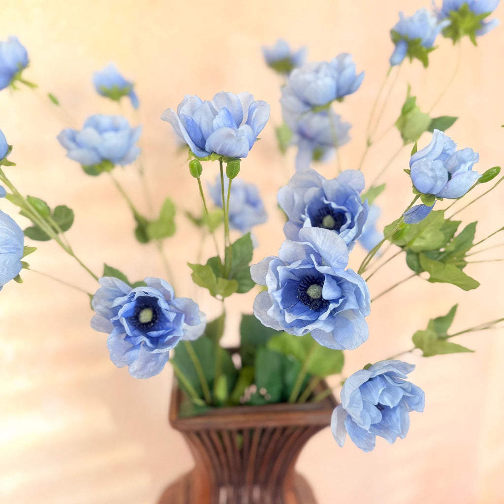 37" Long Stem Blue Peony, Faux Silk Fragrant-Look Real-Touch Peony Stem for Beach Wedding Arrangements, Baby Shower, Home Décor & Event