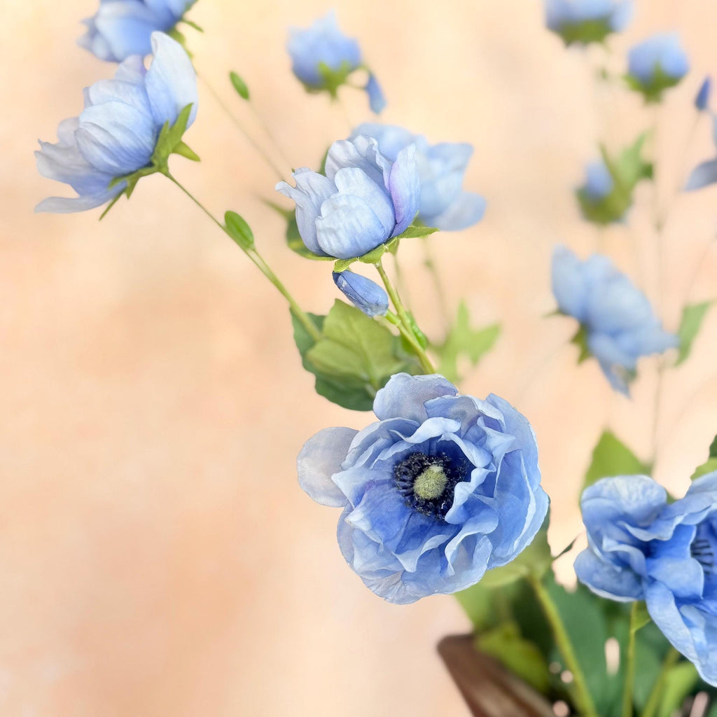 37" Long Stem Blue Peony, Faux Silk Fragrant-Look Real-Touch Peony Stem for Beach Wedding Arrangements, Baby Shower, Home Décor & Event