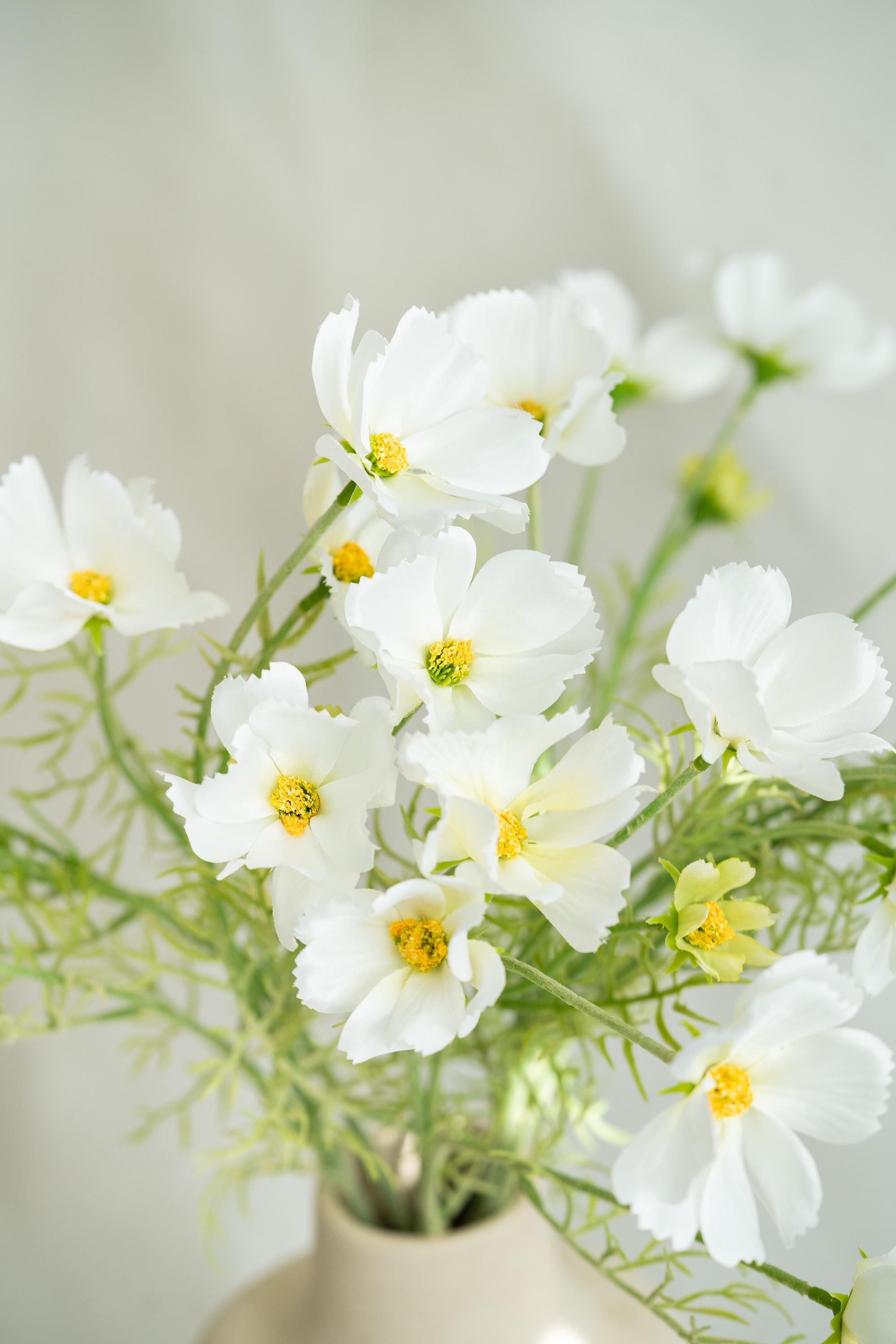 23.6" White Faux Cosmos Flowers – Long Stem Cosmos Bouquet Flowers for Home Décor, Wedding Arrangements & Table Centerpieces