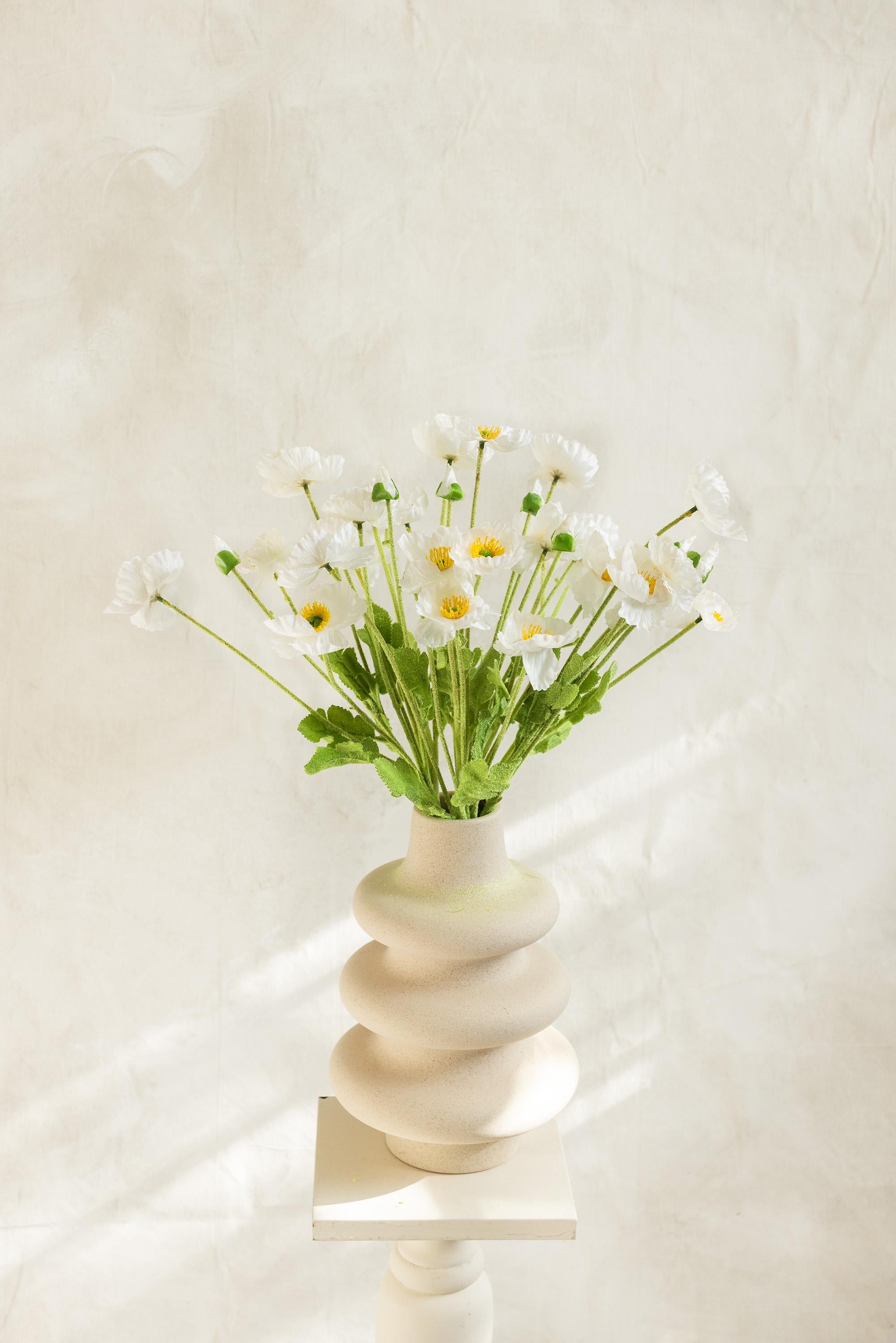 23.6" White Faux Poppy Flower Stem – Silk Poppy for DIY Floral Arrangements, Wedding Centerpieces, Home Décor & Flower Bouquets