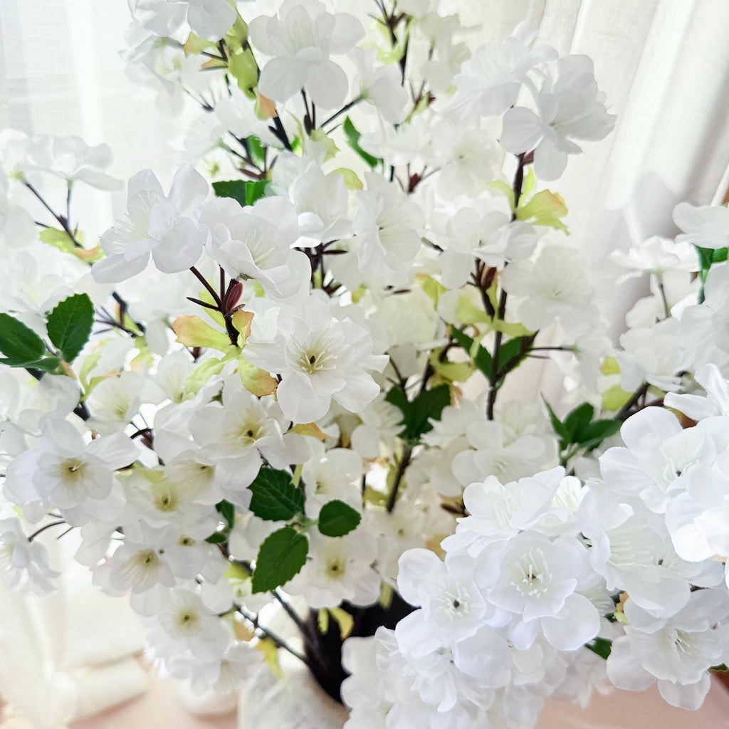 25" Spring Faux White Sakura Branch, Realistic Cherry Blossom Stems for Wedding Decor, Home Styling, Event Arrangements