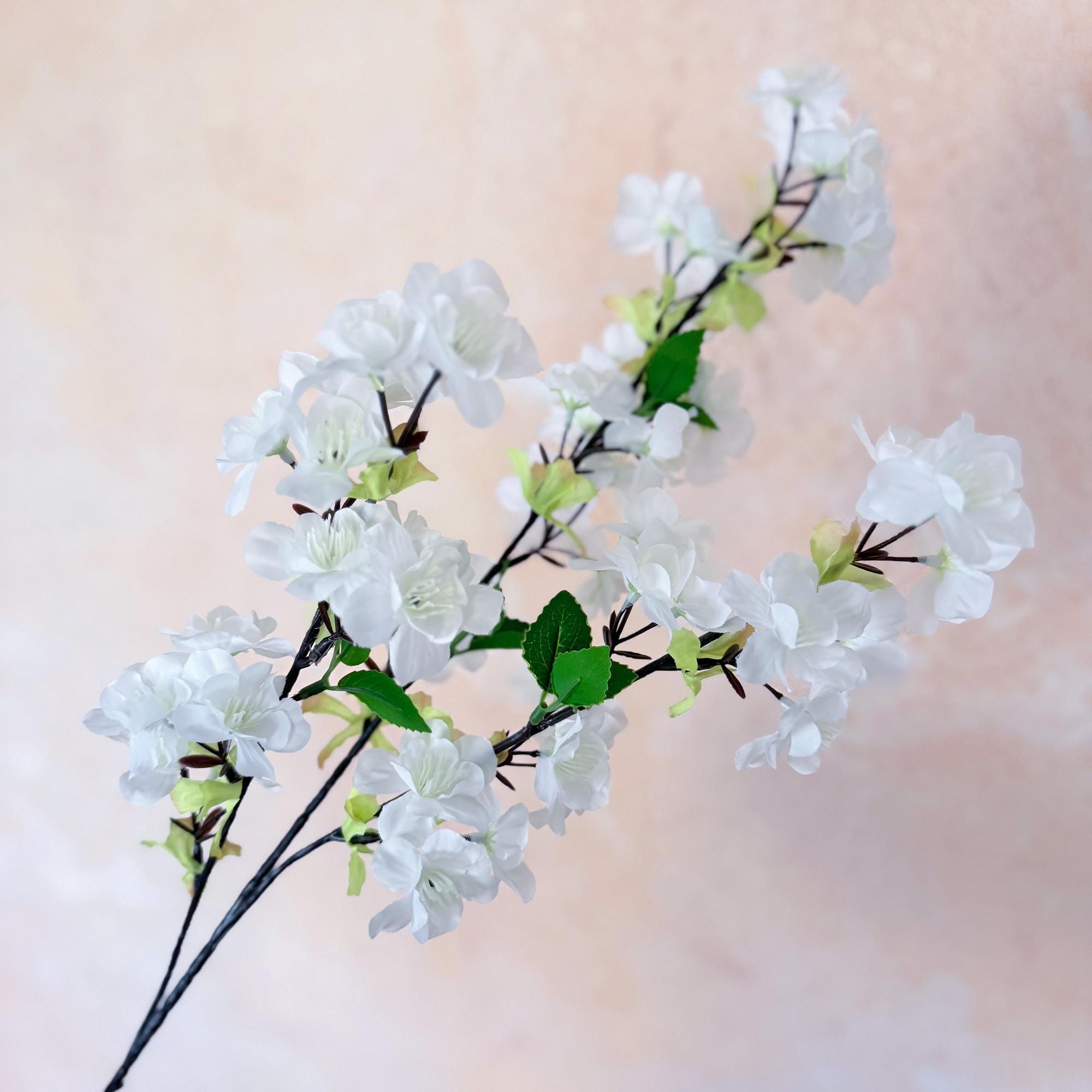 25" Spring Faux White Sakura Branch, Realistic Cherry Blossom Stems for Wedding Decor, Home Styling, Event Arrangements