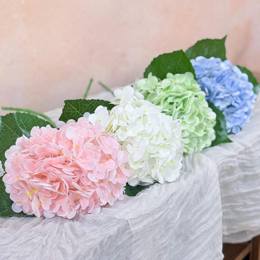 20" Real Touch Cream White Hydrangea Stem, Faux Hydrangea Flower for Vase Decor, Farmhouse Spring Floral Arrangement, Wedding Styling