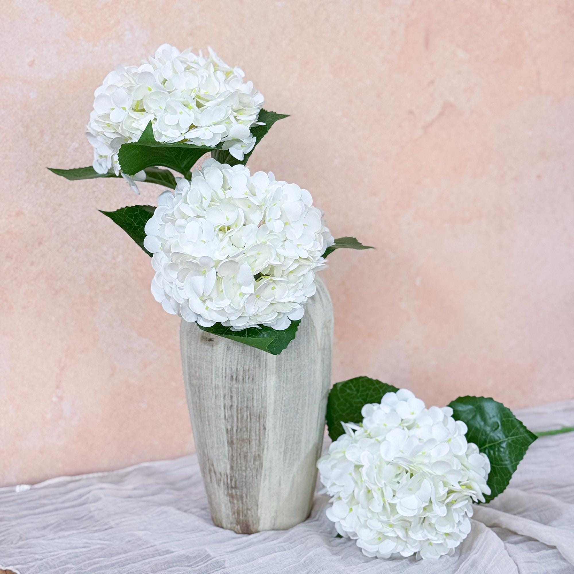 20" Real Touch Cream White Hydrangea Stem, Faux Hydrangea Flower for Vase Decor, Farmhouse Spring Floral Arrangement, Wedding Styling