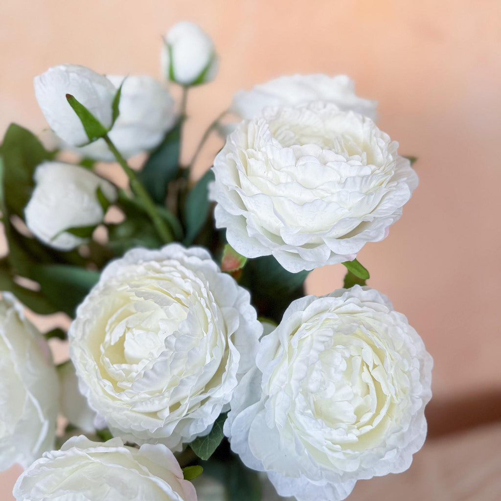 25" Cream White Double Peony, Triple Stem Realistic Faux Flower for Beach Wedding Decor, Healing Aesthetic Home Cafe Styling Event Floral