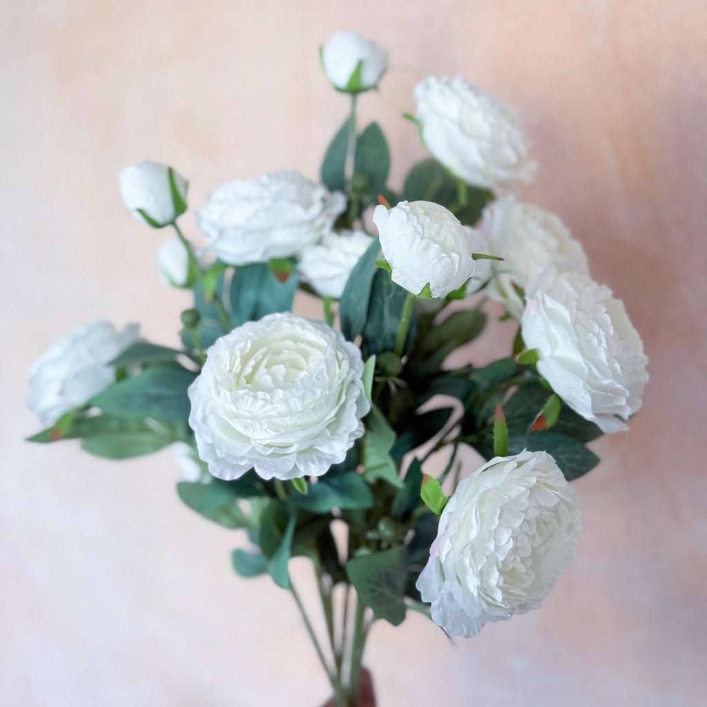 25" Cream White Double Peony, Triple Stem Realistic Faux Flower for Beach Wedding Decor, Healing Aesthetic Home Cafe Styling Event Floral