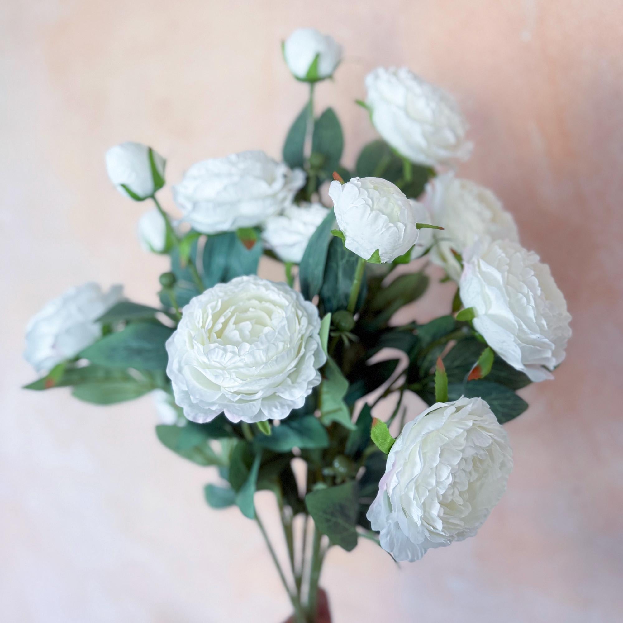 25" Cream White Double Peony, Triple Stem Realistic Faux Flower for Beach Wedding Decor, Healing Aesthetic Home Cafe Styling Event Floral