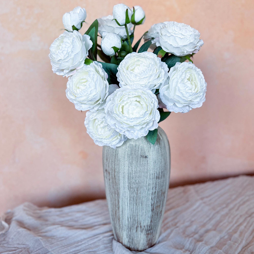 25" Cream White Double Peony, Triple Stem Realistic Faux Flower for Beach Wedding Decor, Healing Aesthetic Home Cafe Styling Event Floral