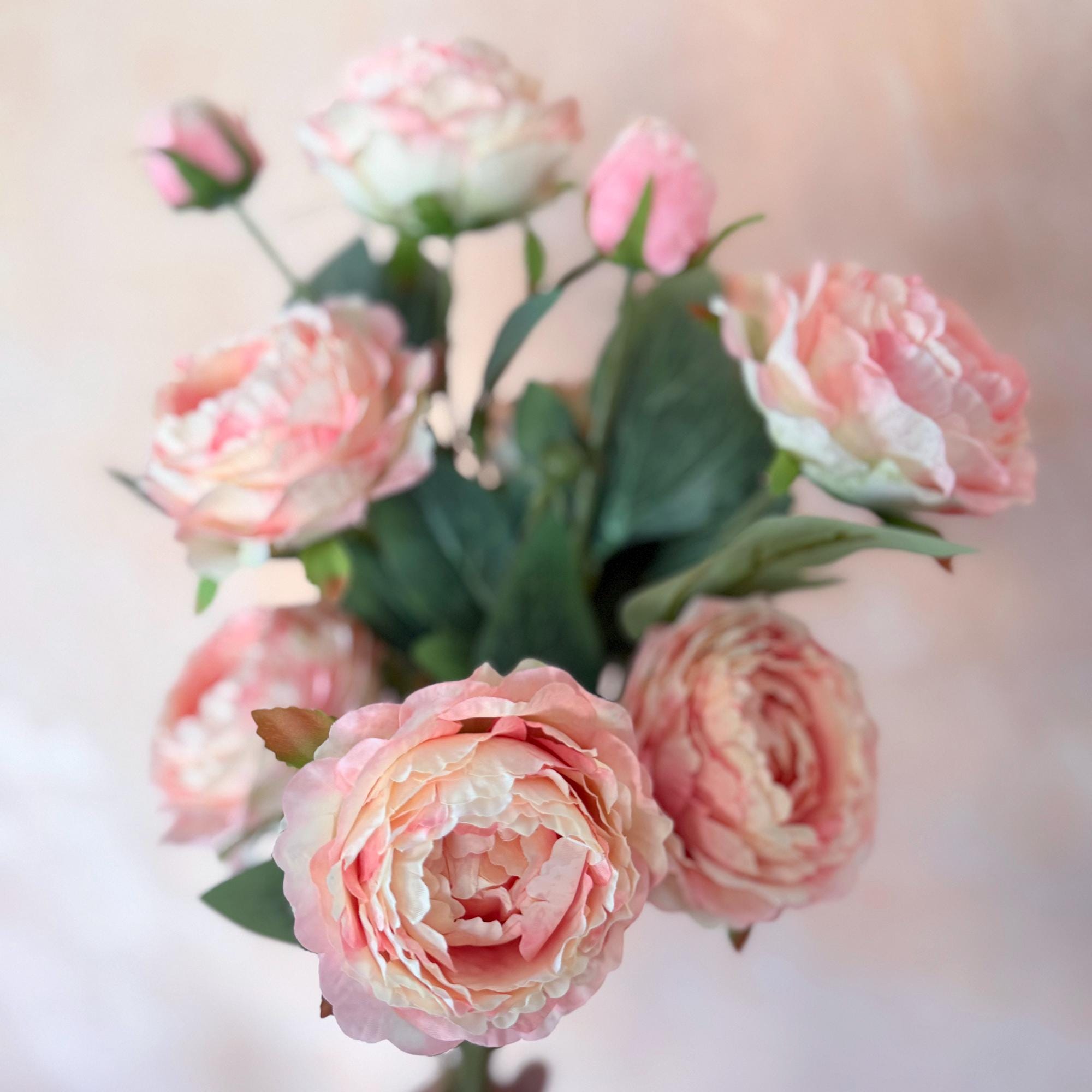 25" Vintage Burnt Edge Autumn Pink Double Peony, Triple Stem Retro Healing Aesthetic Faux Peony Austin Rose Wedding Bouquet, Home Soft Decor