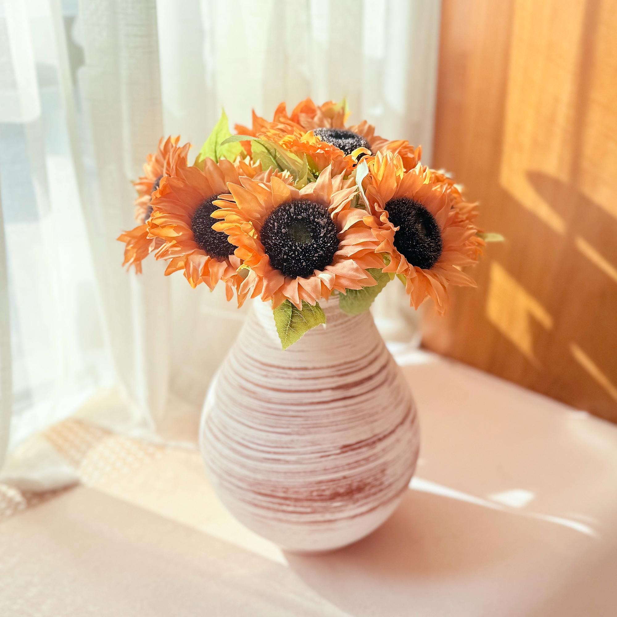 15" Faux Sunflower Stem Pick, Single Head Artificial Sunflower in Navy Yellow Orange Champagne, DIY Floral Craft, Farmhouse Decor Gift