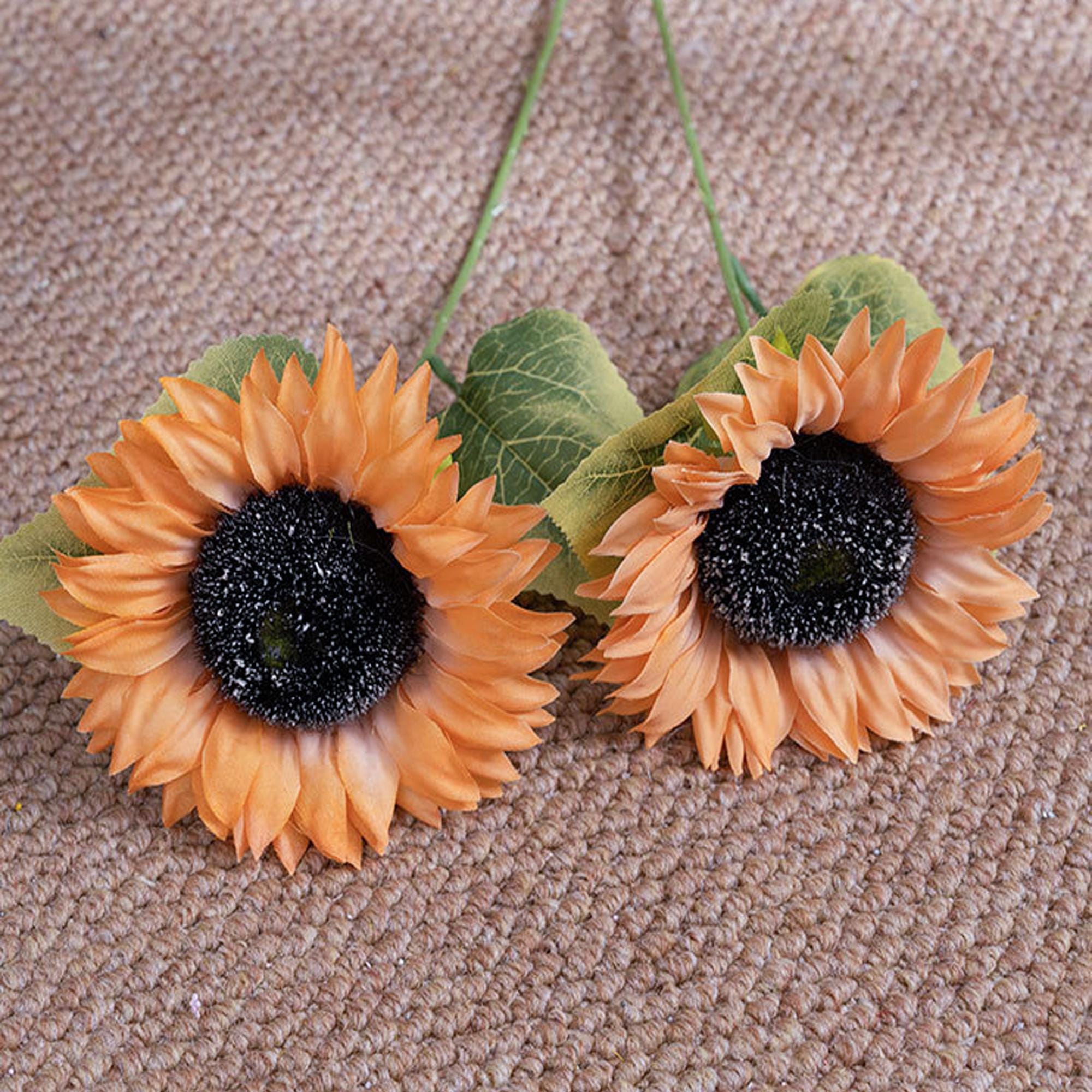 15" Faux Sunflower Stem Pick, Single Head Artificial Sunflower in Navy Yellow Orange Champagne, DIY Floral Craft, Farmhouse Decor Gift