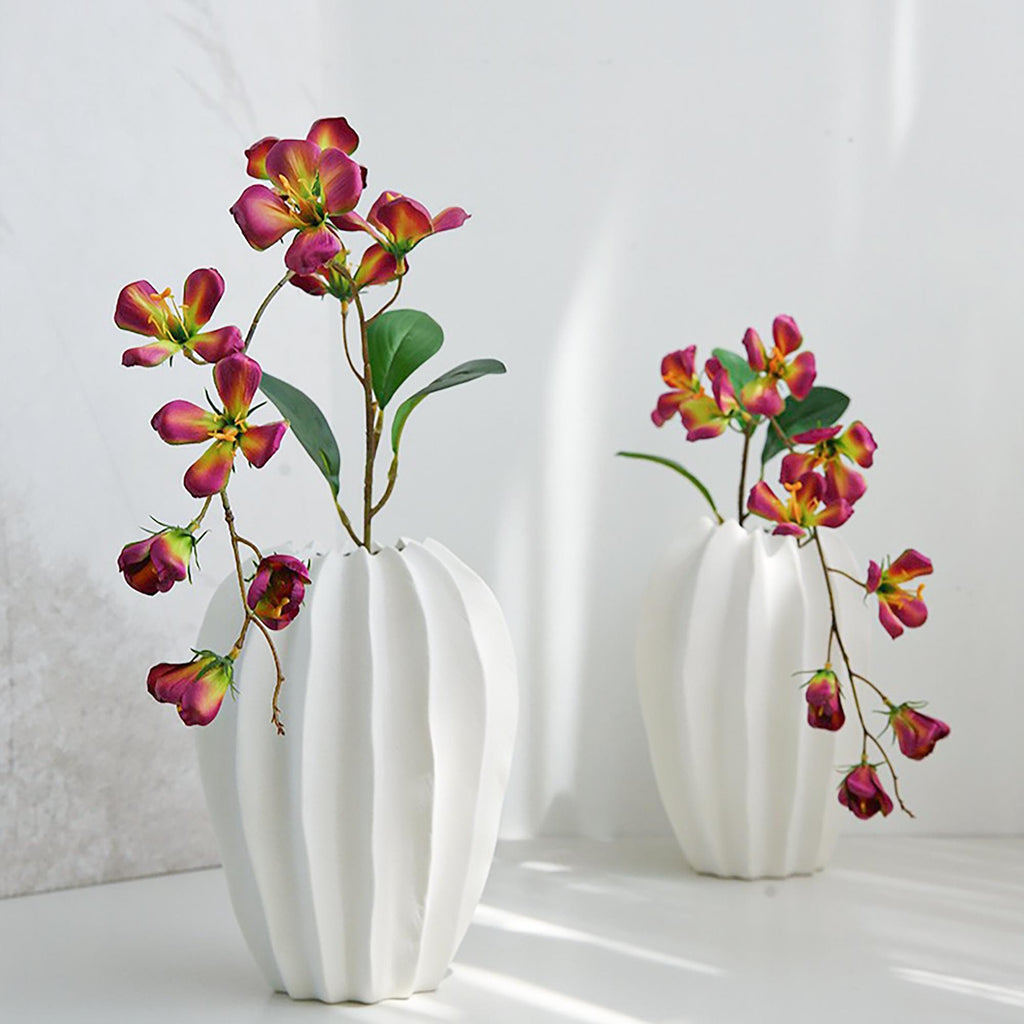 17" Faux Rose Red Long Stem Flowering Branch, Artificial Silk Blossom Branch for Vase Styling, Sculptural Statement Floral Home Decor