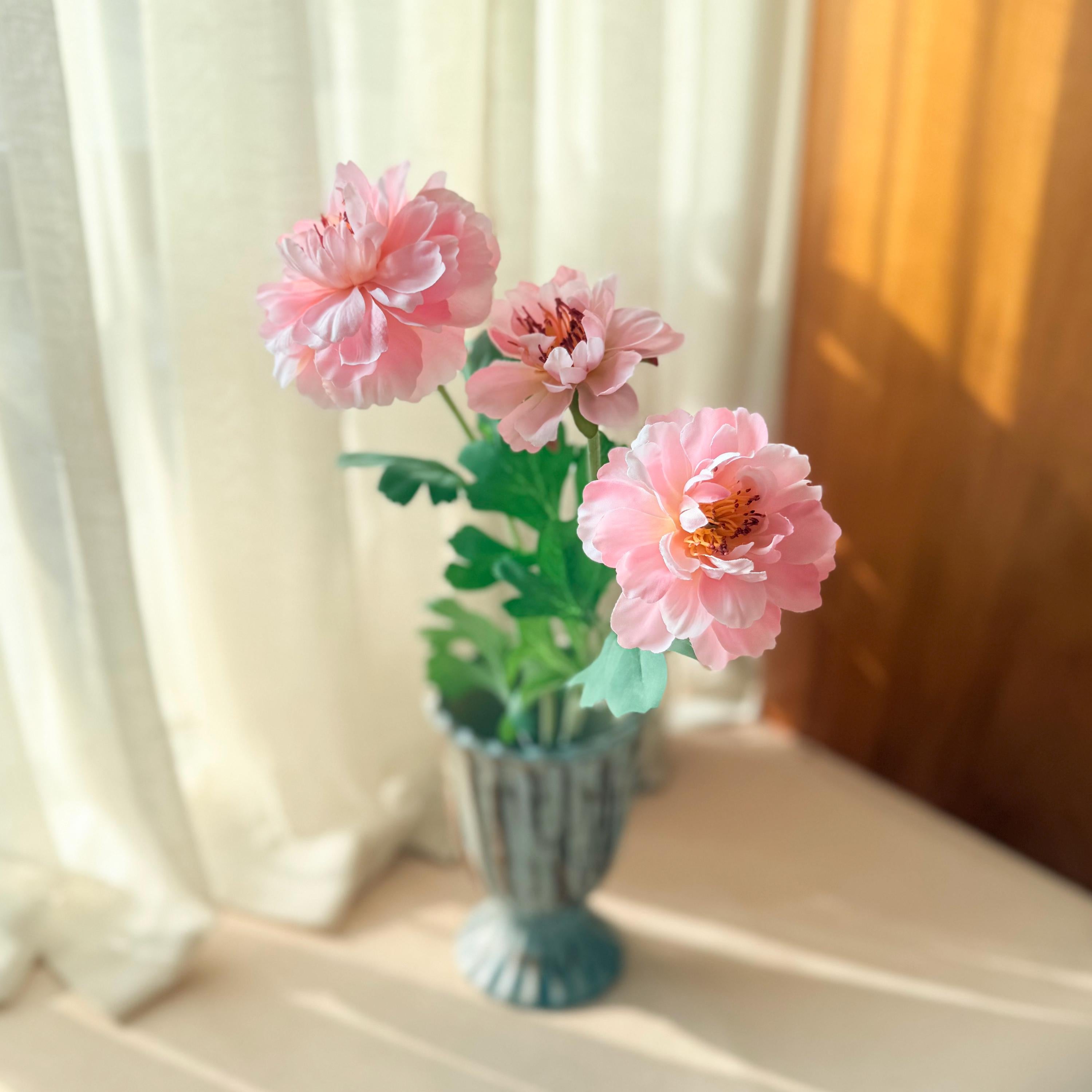 23'' Pink Silk Peony for Spring Centerpieces, Realistic 3-Bloom Faux Peony Stem, Bridal Bouquet, Easter Décor & Floral Mantel Styling