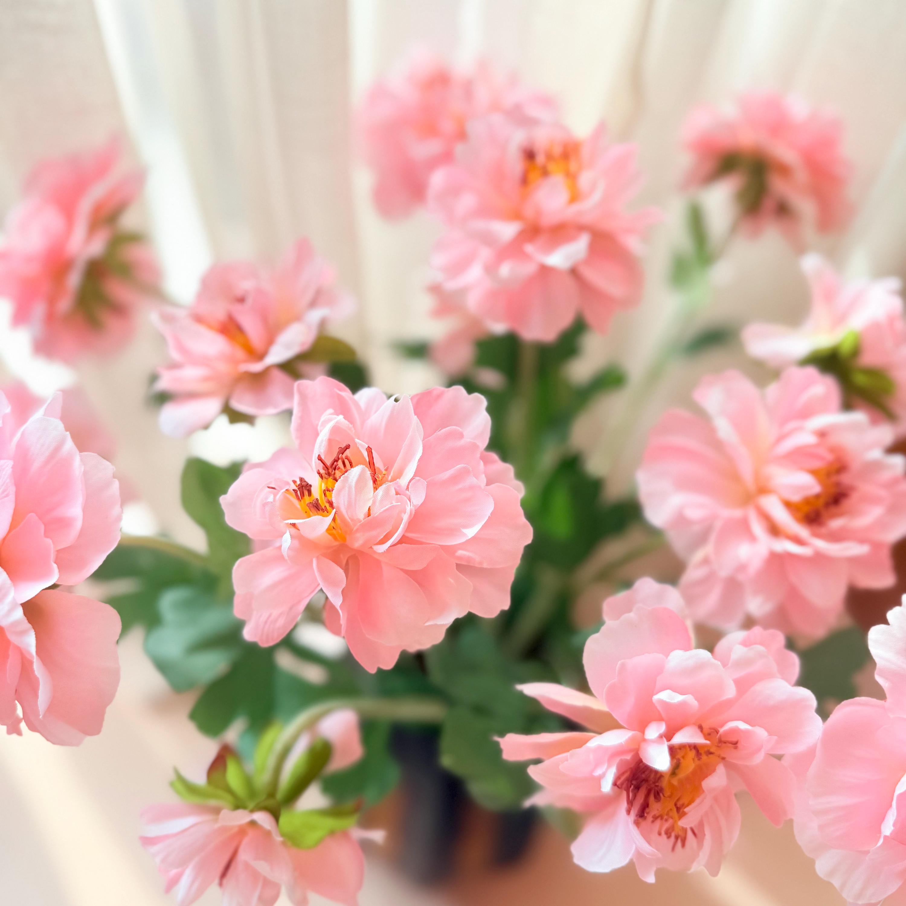 23'' Pink Silk Peony for Spring Centerpieces, Realistic 3-Bloom Faux Peony Stem, Bridal Bouquet, Easter Décor & Floral Mantel Styling